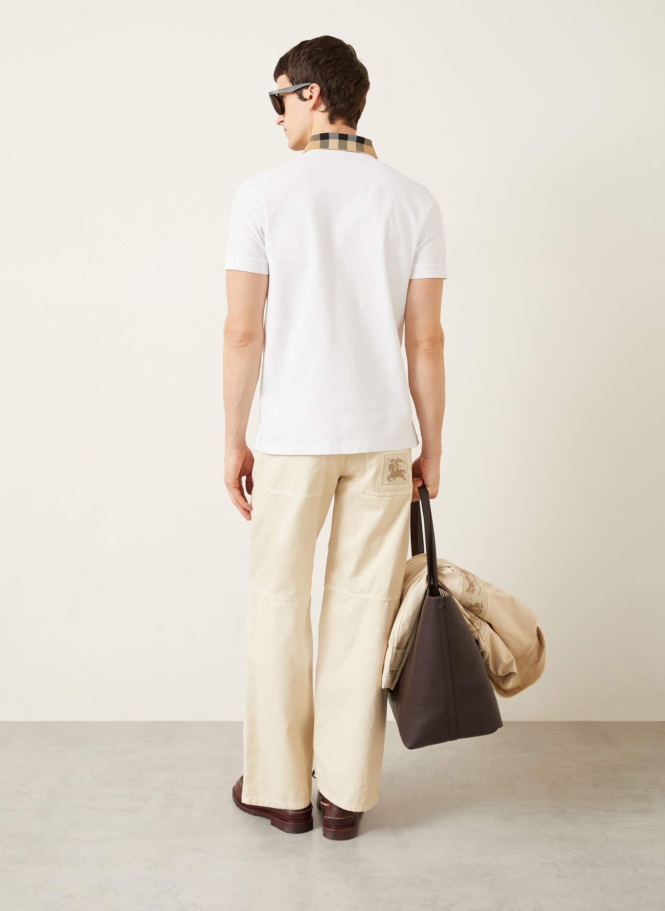 BURBERRY Polo piqué CODY: BLANC / COGNAC / NOIR