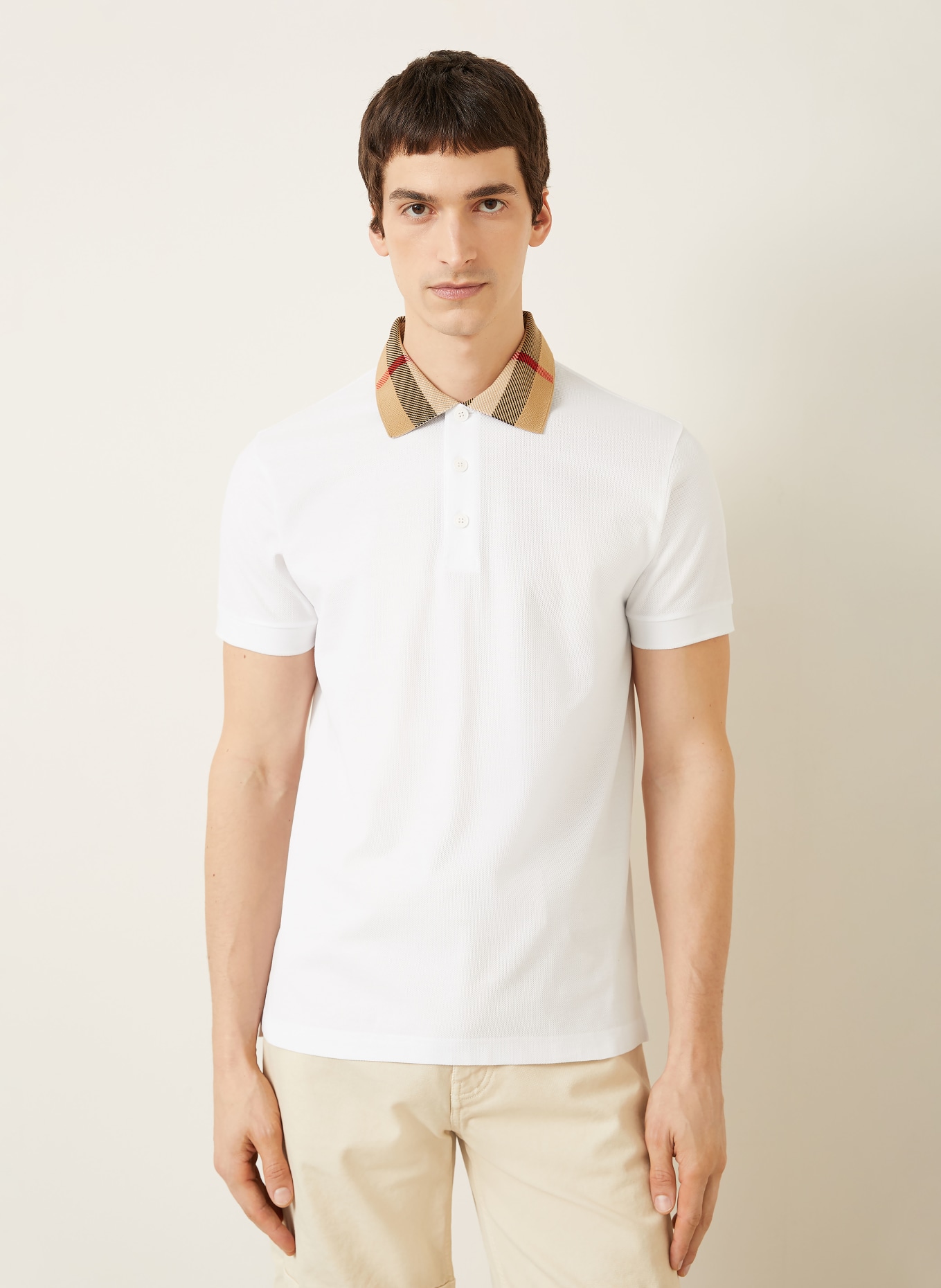 BURBERRY Polo piqué CODY: BLANC / COGNAC / NOIR