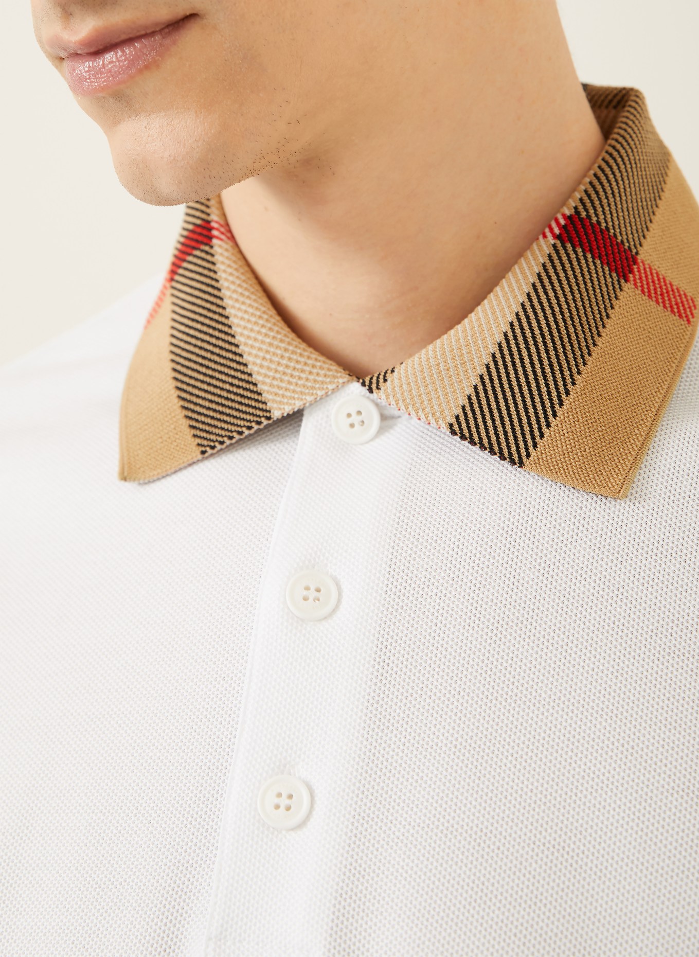BURBERRY Polo piqué CODY: BLANC / COGNAC / NOIR