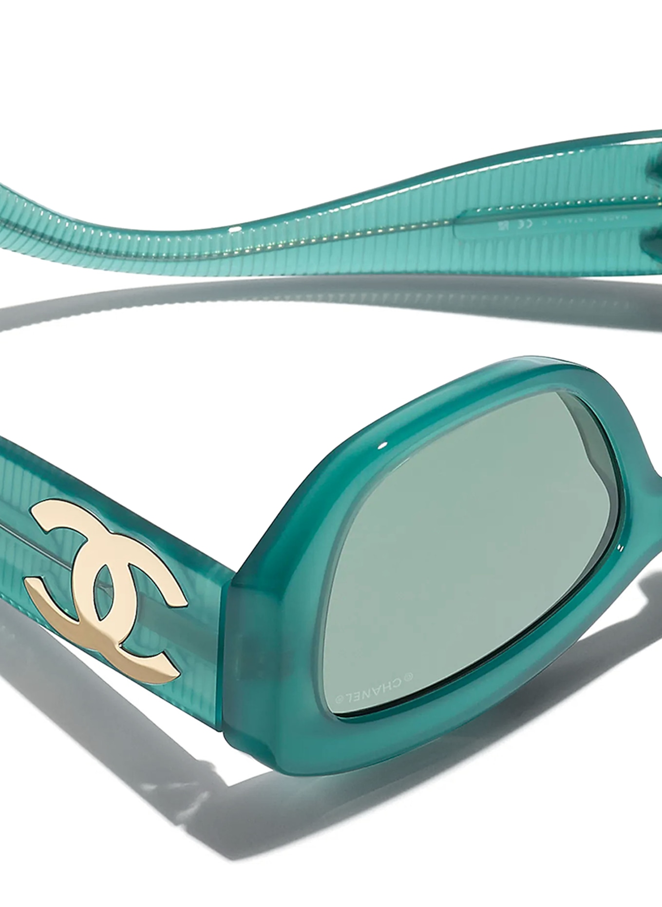 CHANEL Rechteckige Sonnenbrille: GRÜN/ GRÜN