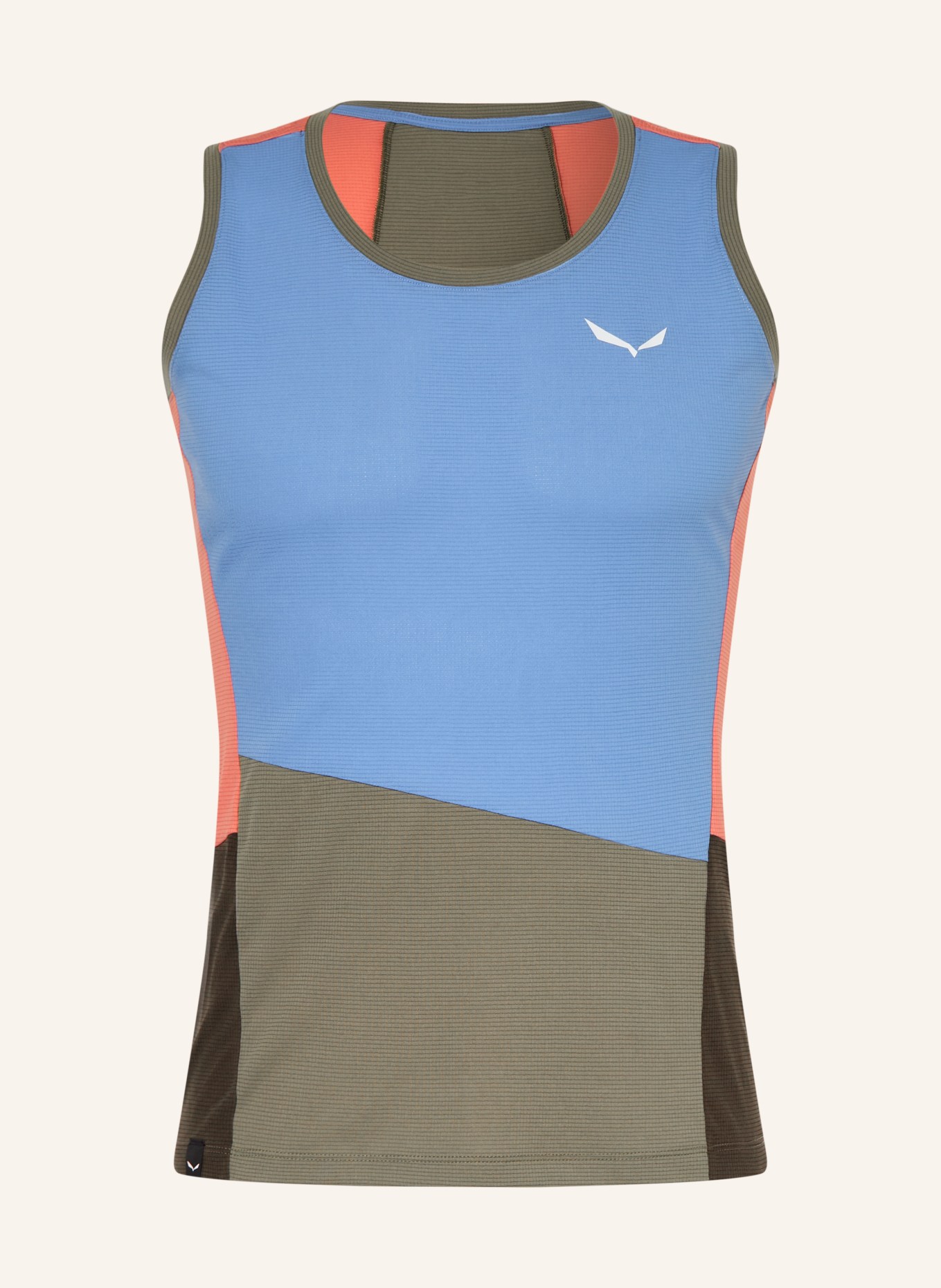 SALEWA Tílko PUEZ SPORTY DRY: MODRÁ / LOSOSOVÁ / OLIVOVÁ