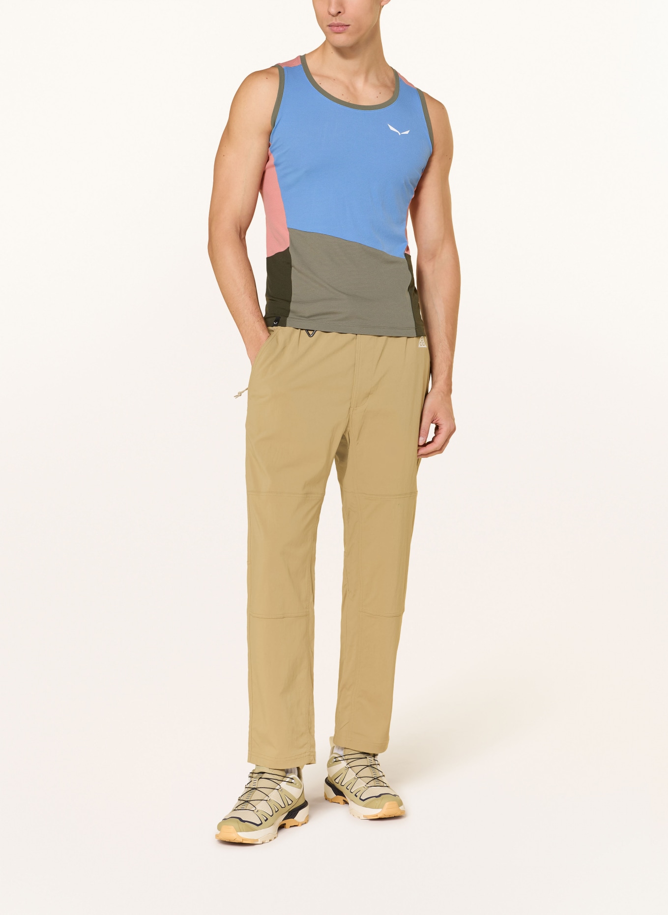 SALEWA Tílko PUEZ SPORTY DRY: MODRÁ / LOSOSOVÁ / OLIVOVÁ