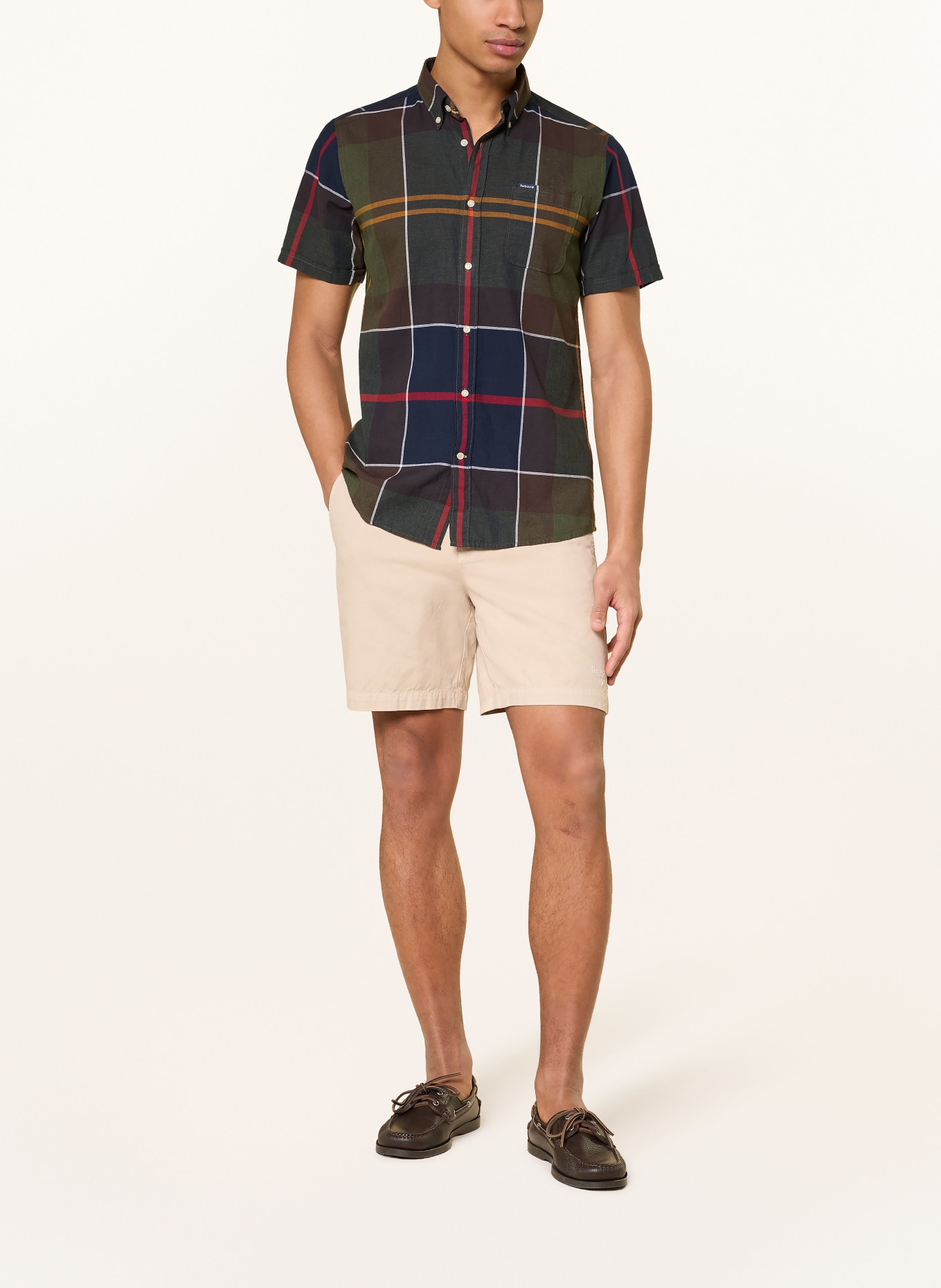 Barbour Koszula z krótkim rękawem tailored fit: KHAKI / CIEMNOŻÓŁTY / GRANATOWY