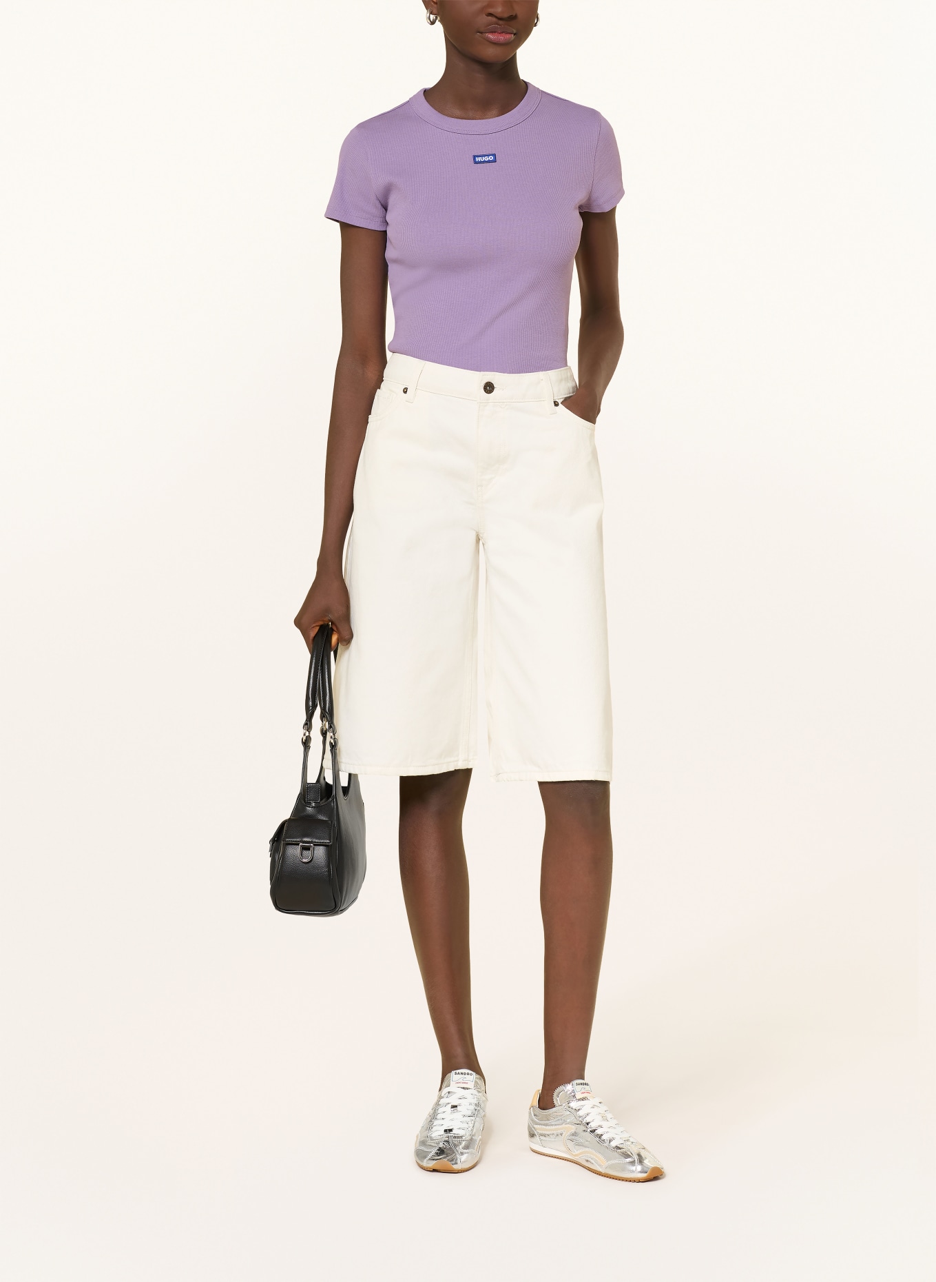 HUGO Cropped tričko: SVĚTLE FIALOVÁ