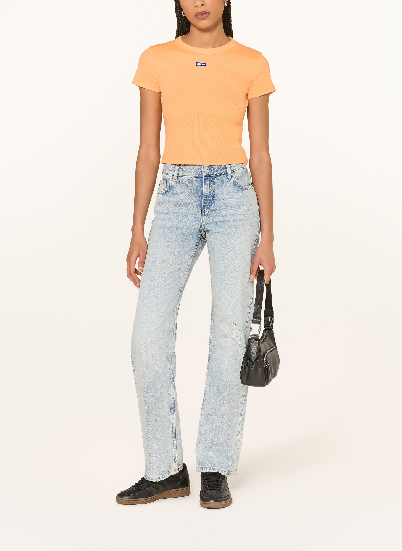 HUGO Cropped-Shirt: ORANGE