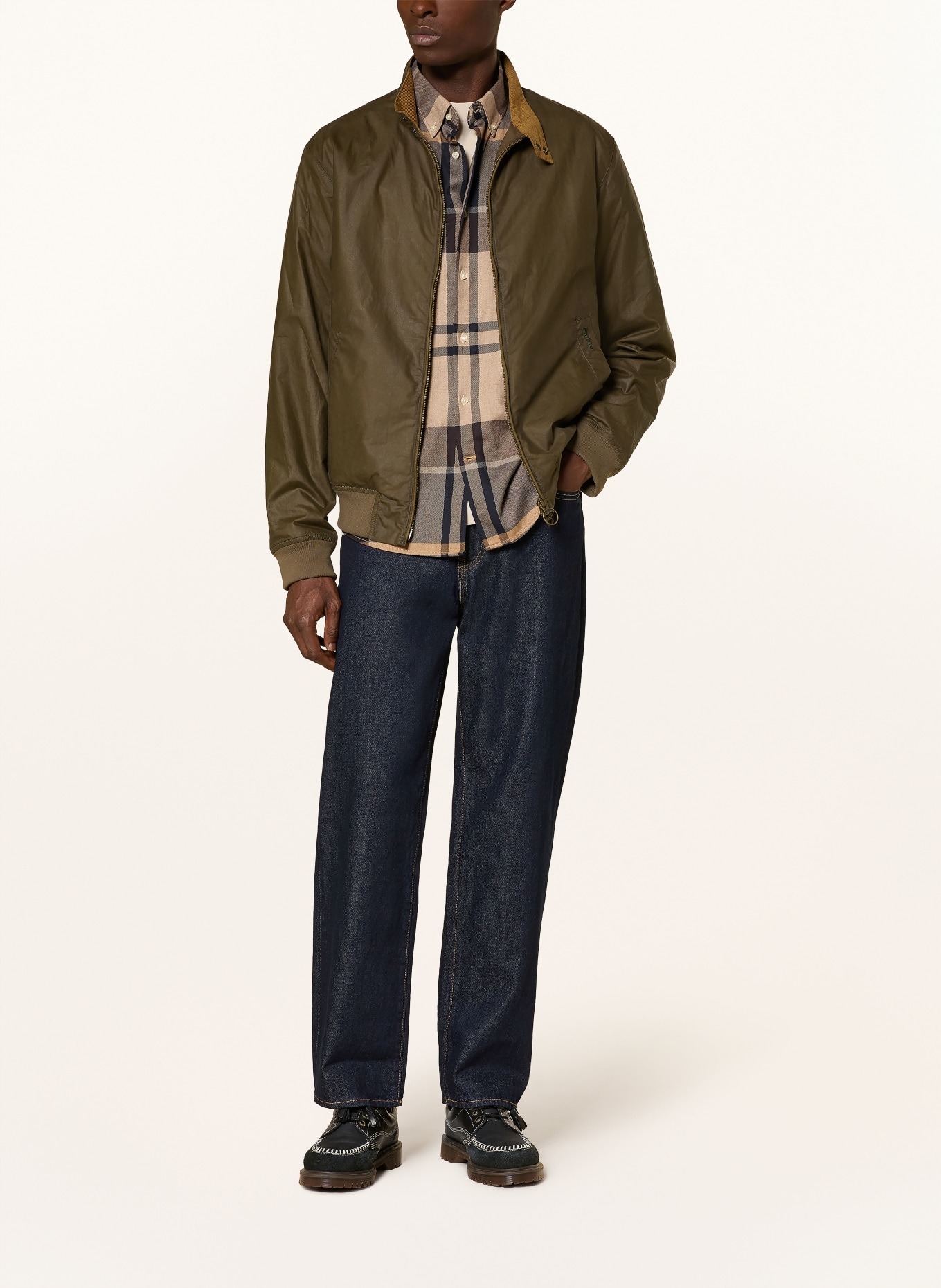 Barbour Blouson ROYSTON: OLIV / COGNAC