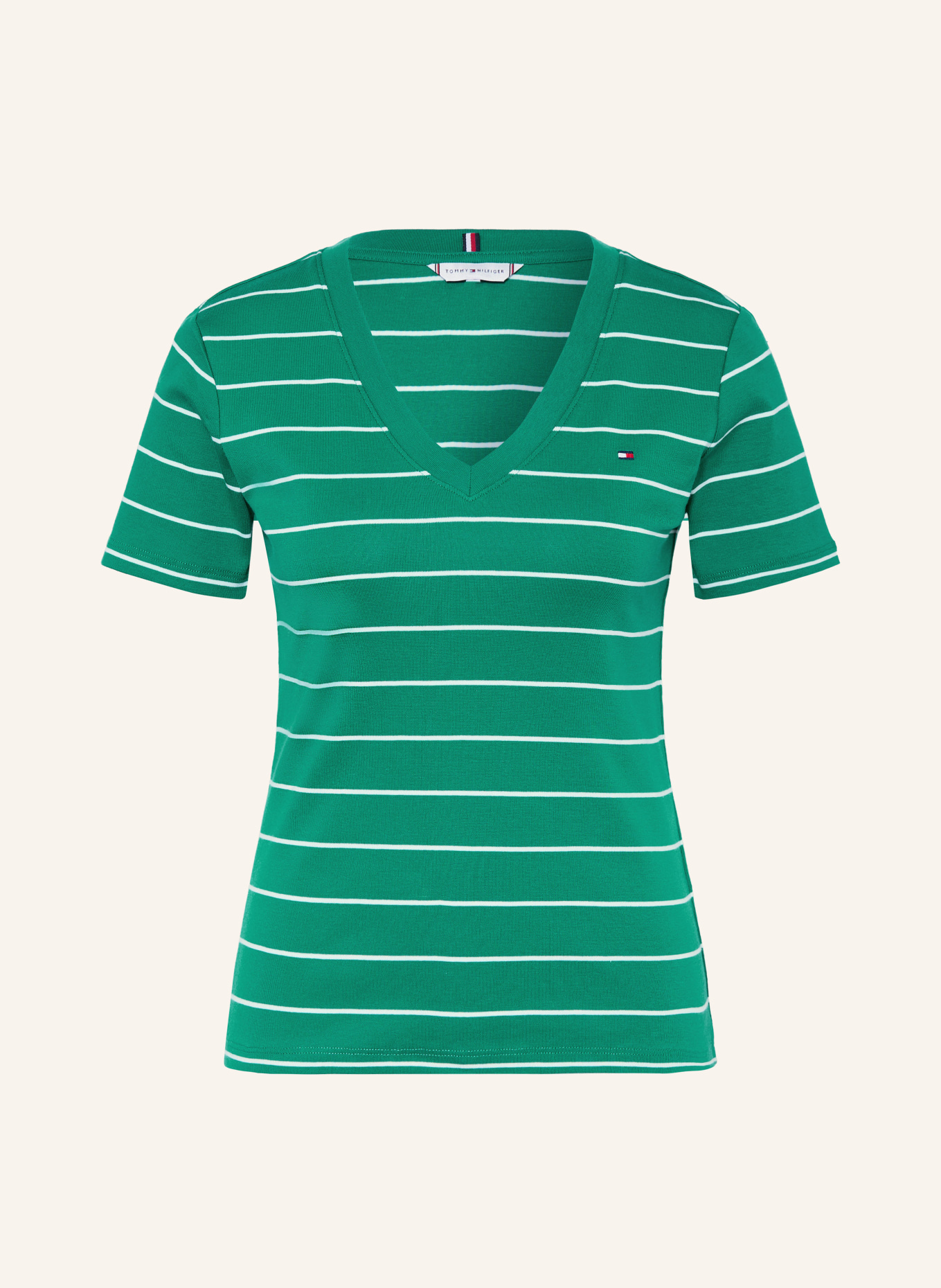 TOMMY HILFIGER T-Shirt: GRÜN / WEISS