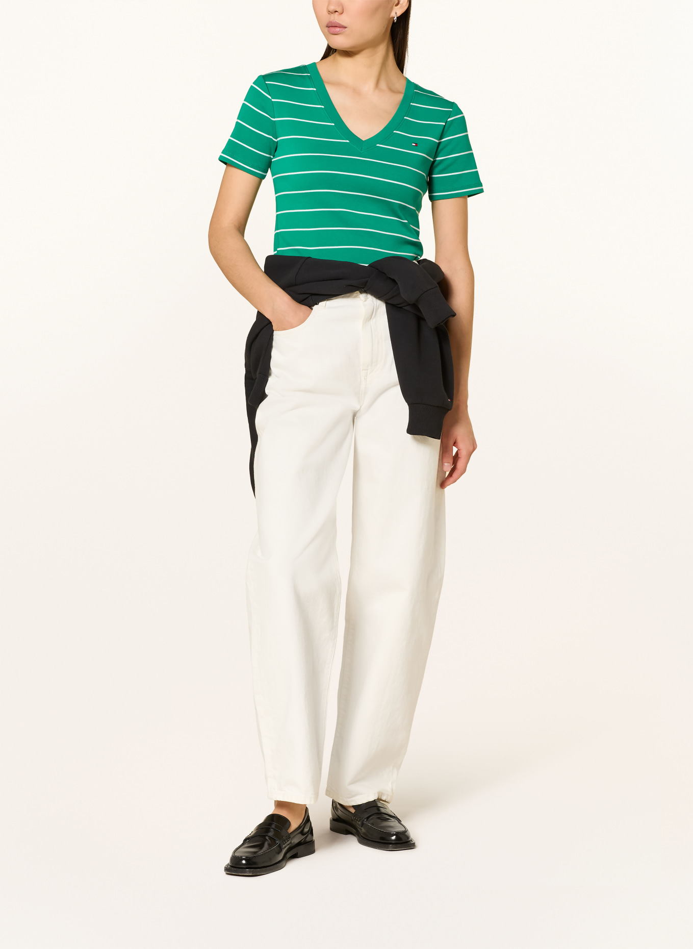 TOMMY HILFIGER T-Shirt: GRÜN / WEISS