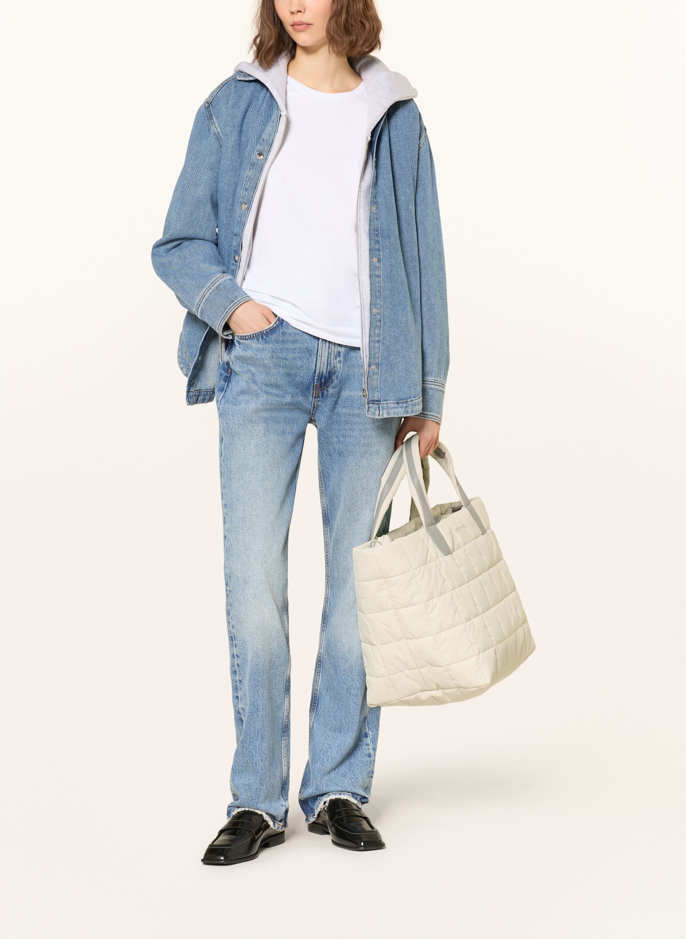 Vee Collective Shopper PORTER TOTE MEDIUM: CREAM / LIGHT GRAY