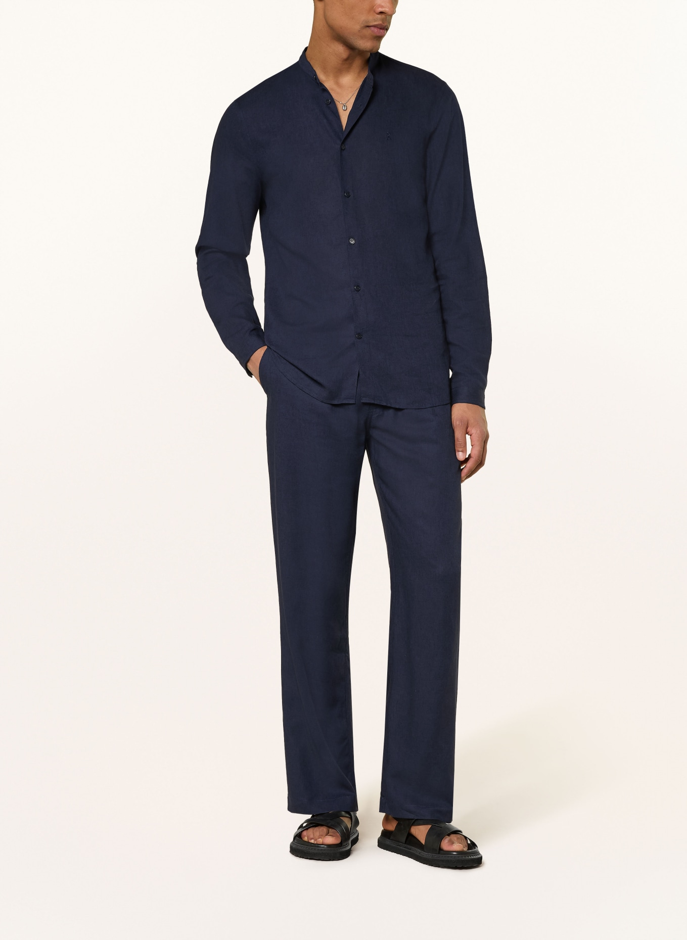 ARMEDANGELS Overhemd VAALERONIMUS Comfort Fit met opstaande kraag en linnen: DONKERBLAUW