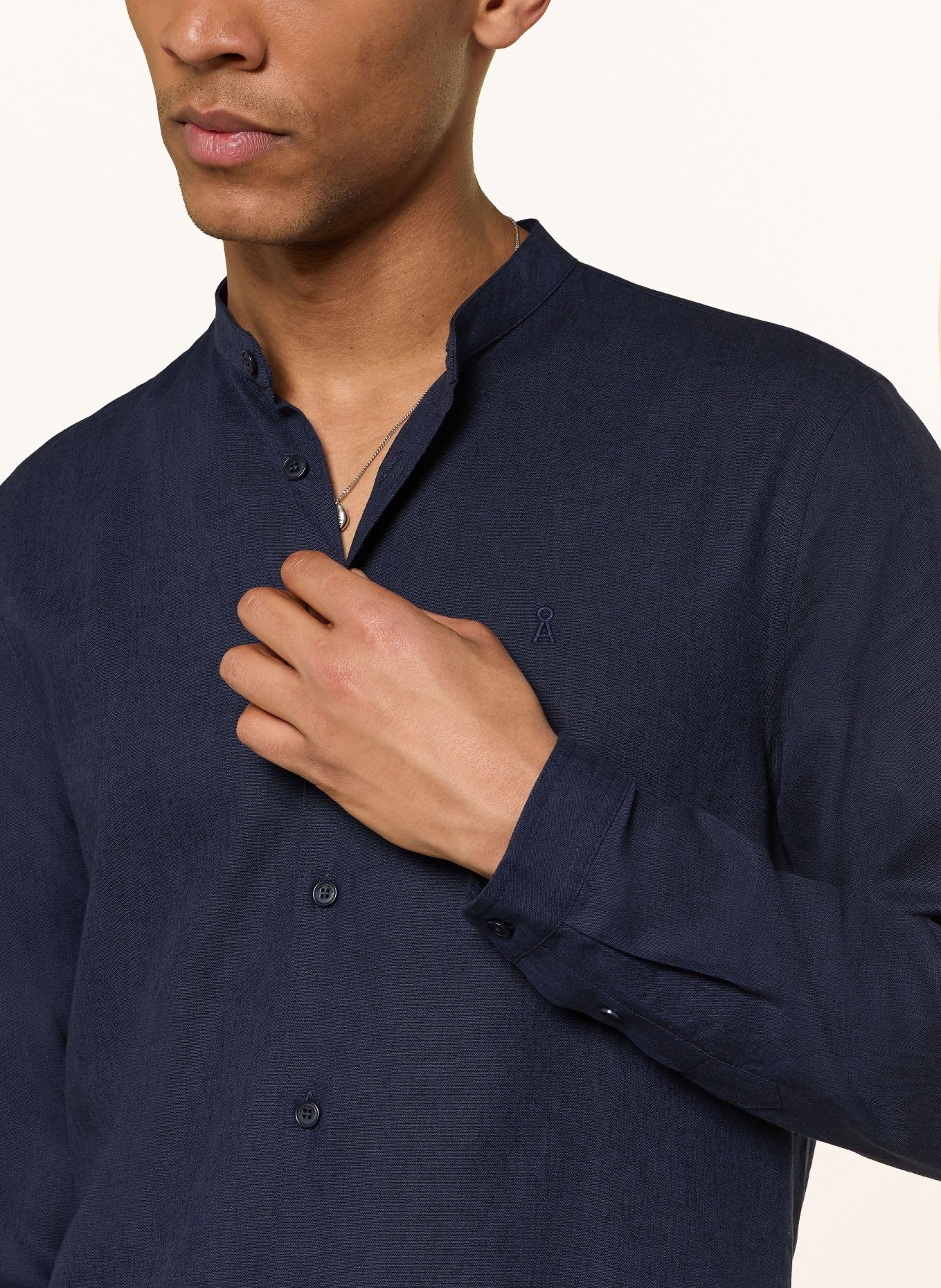ARMEDANGELS Overhemd VAALERONIMUS Comfort Fit met opstaande kraag en linnen: DONKERBLAUW
