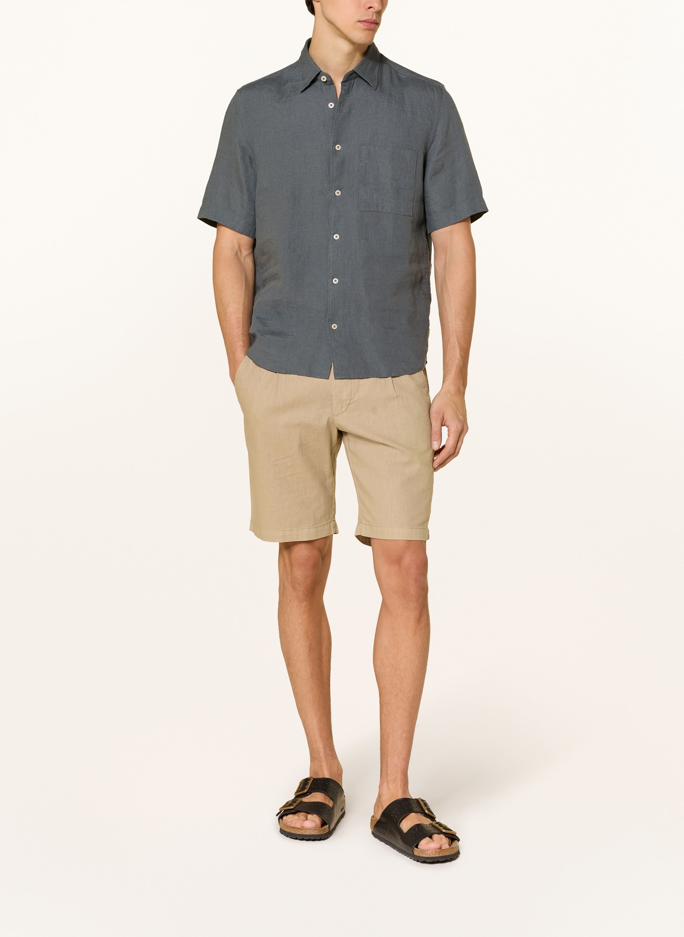 Marc O'Polo Kurzarm-Hemd Regular Fit aus Leinen: DUNKELGRAU