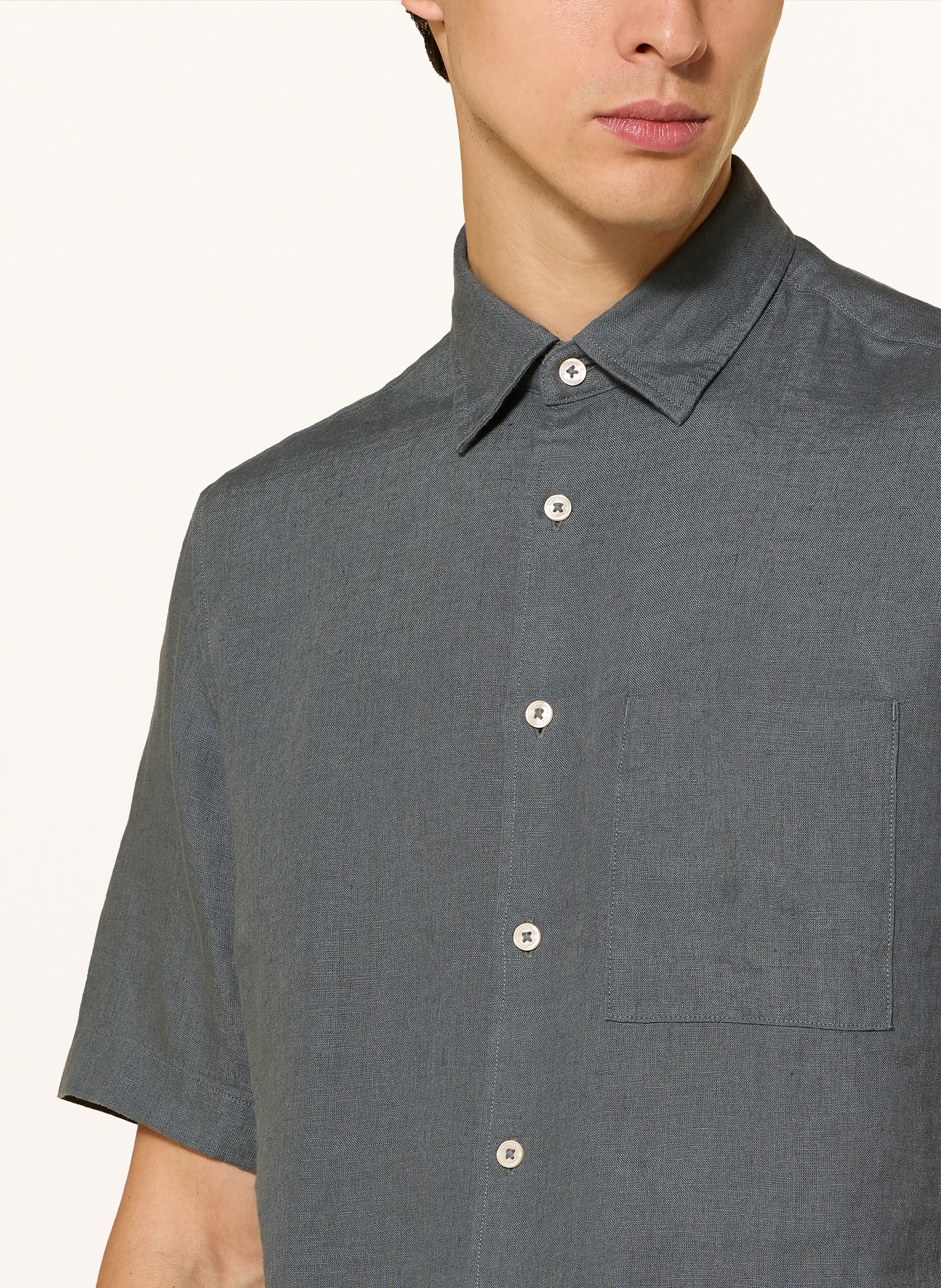 Marc O'Polo Kurzarm-Hemd Regular Fit aus Leinen: DUNKELGRAU