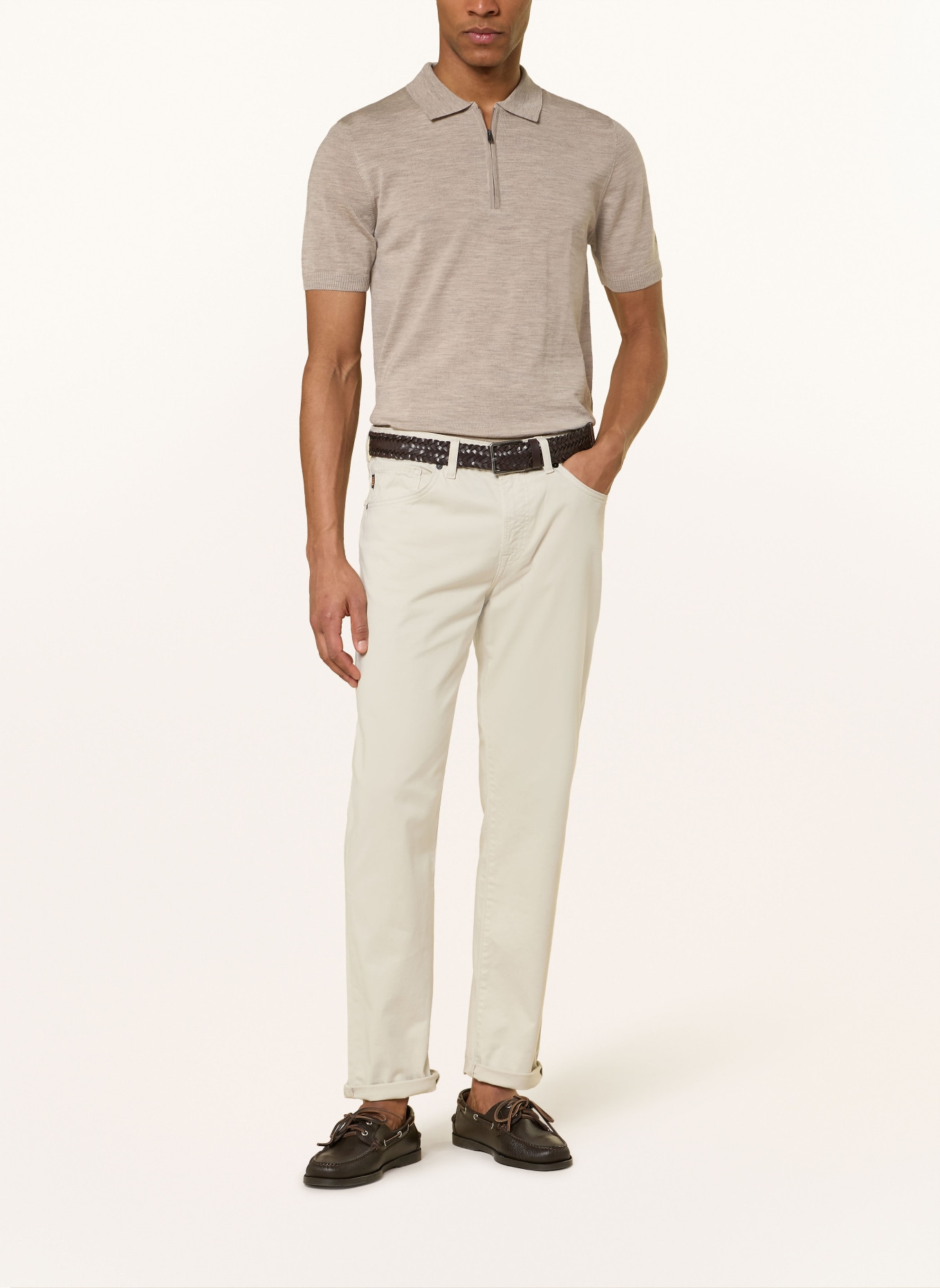 MAERZ MUENCHEN Strick-Poloshirt aus Merinowolle: HELLBRAUN