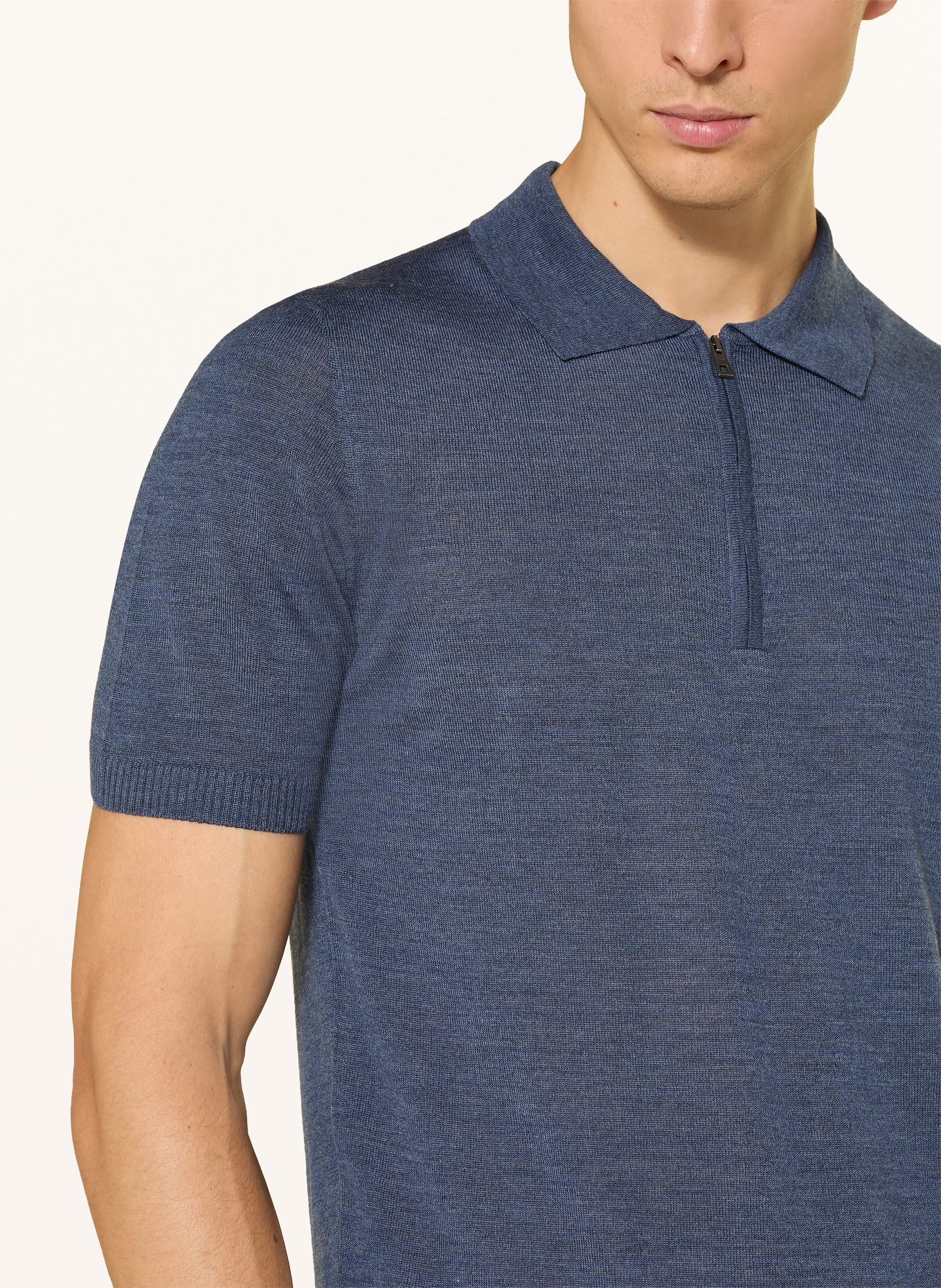 MAERZ MUENCHEN Gebreid poloshirt van merinowol: BLAUW