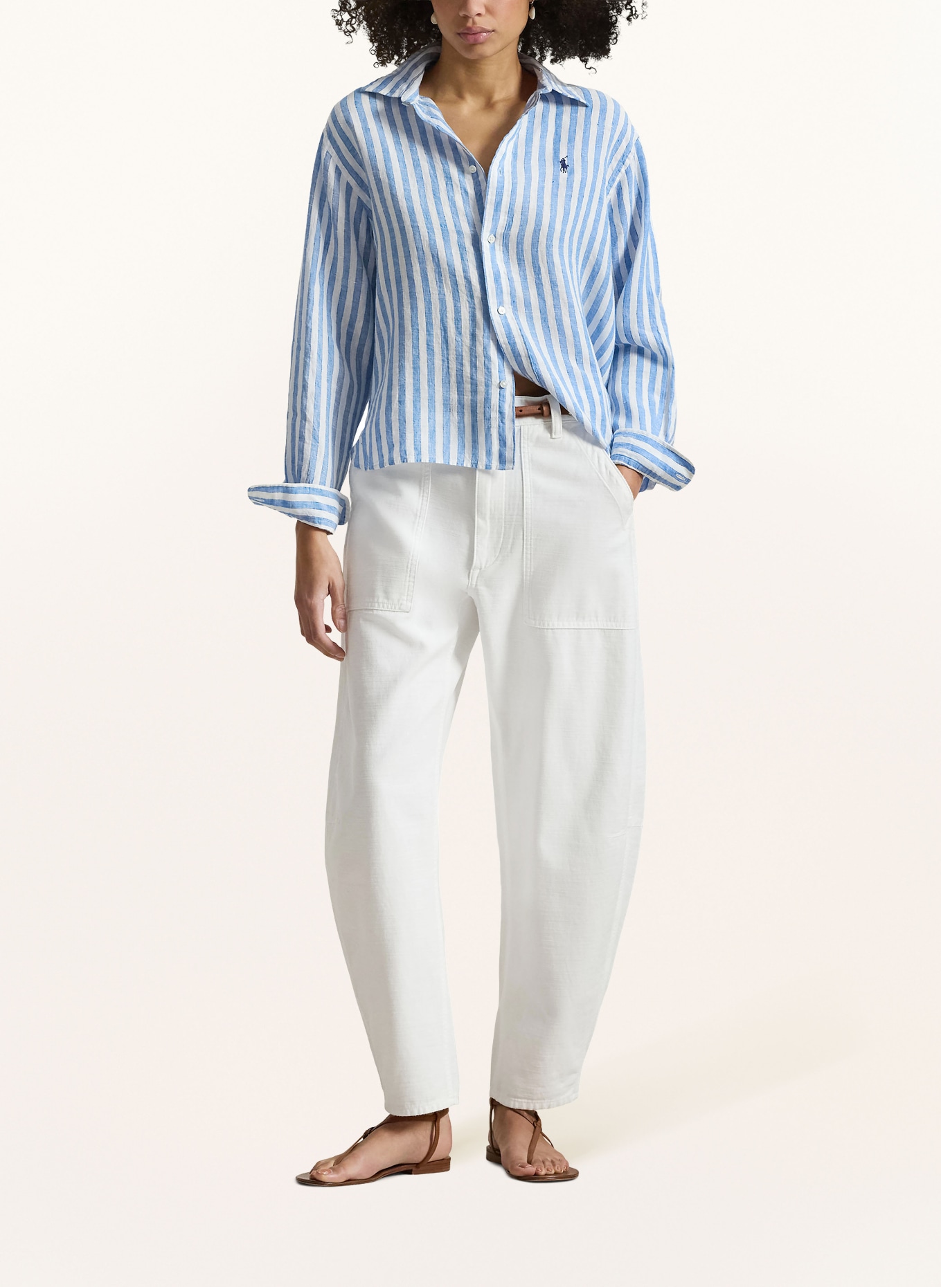 POLO RALPH LAUREN Lněná košilová halenka: TMAVĚ MODRÁ / BÍLÁ