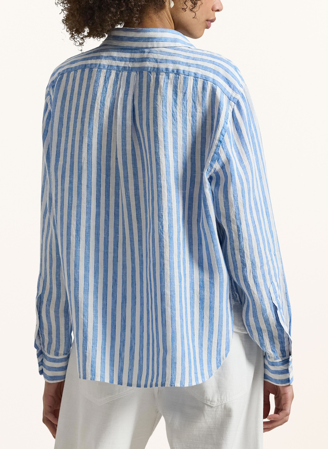 POLO RALPH LAUREN Lněná košilová halenka: TMAVĚ MODRÁ / BÍLÁ