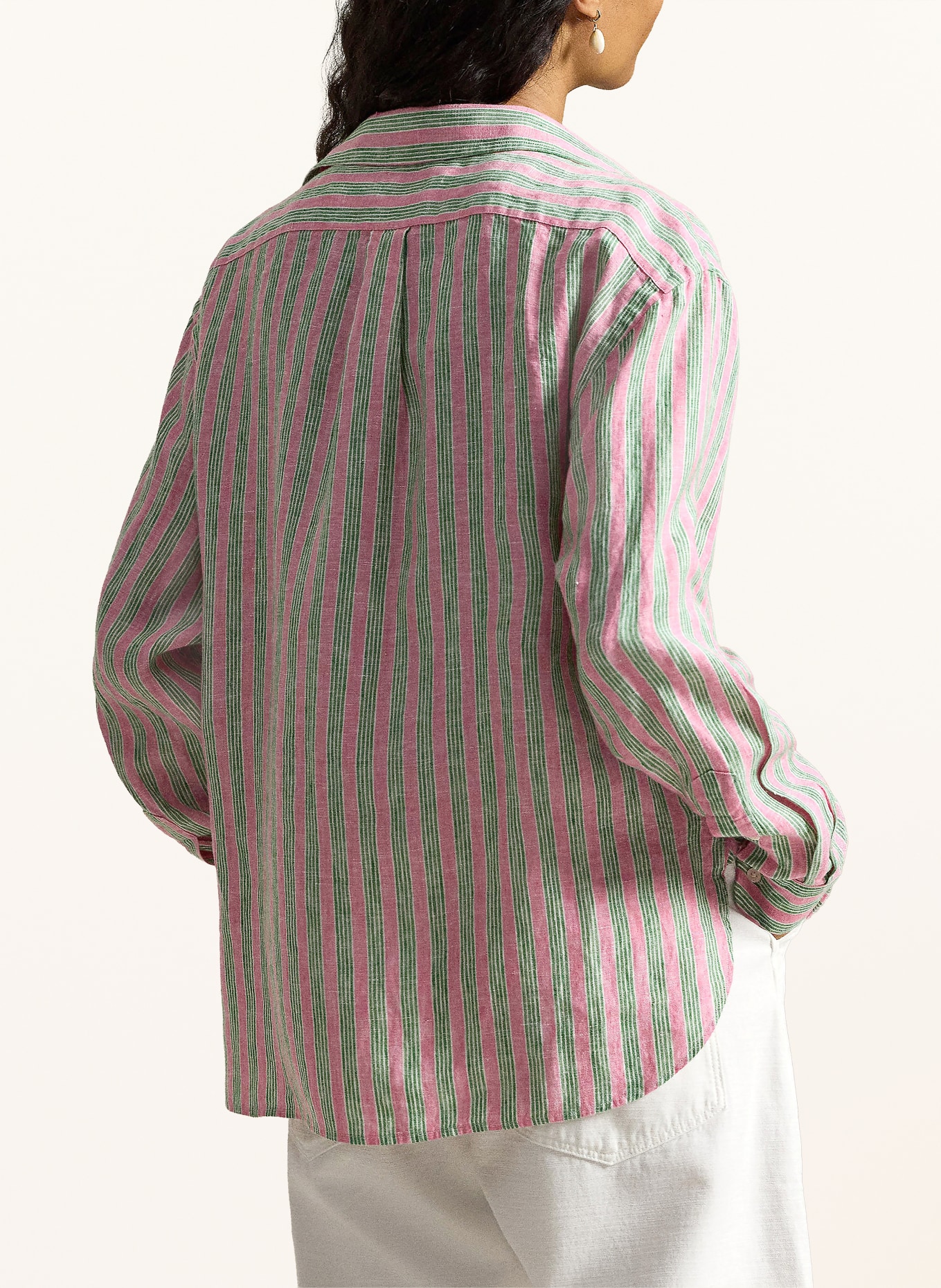 POLO RALPH LAUREN Hemdbluse aus Leinen: ROSA / GRÜN / WEISS