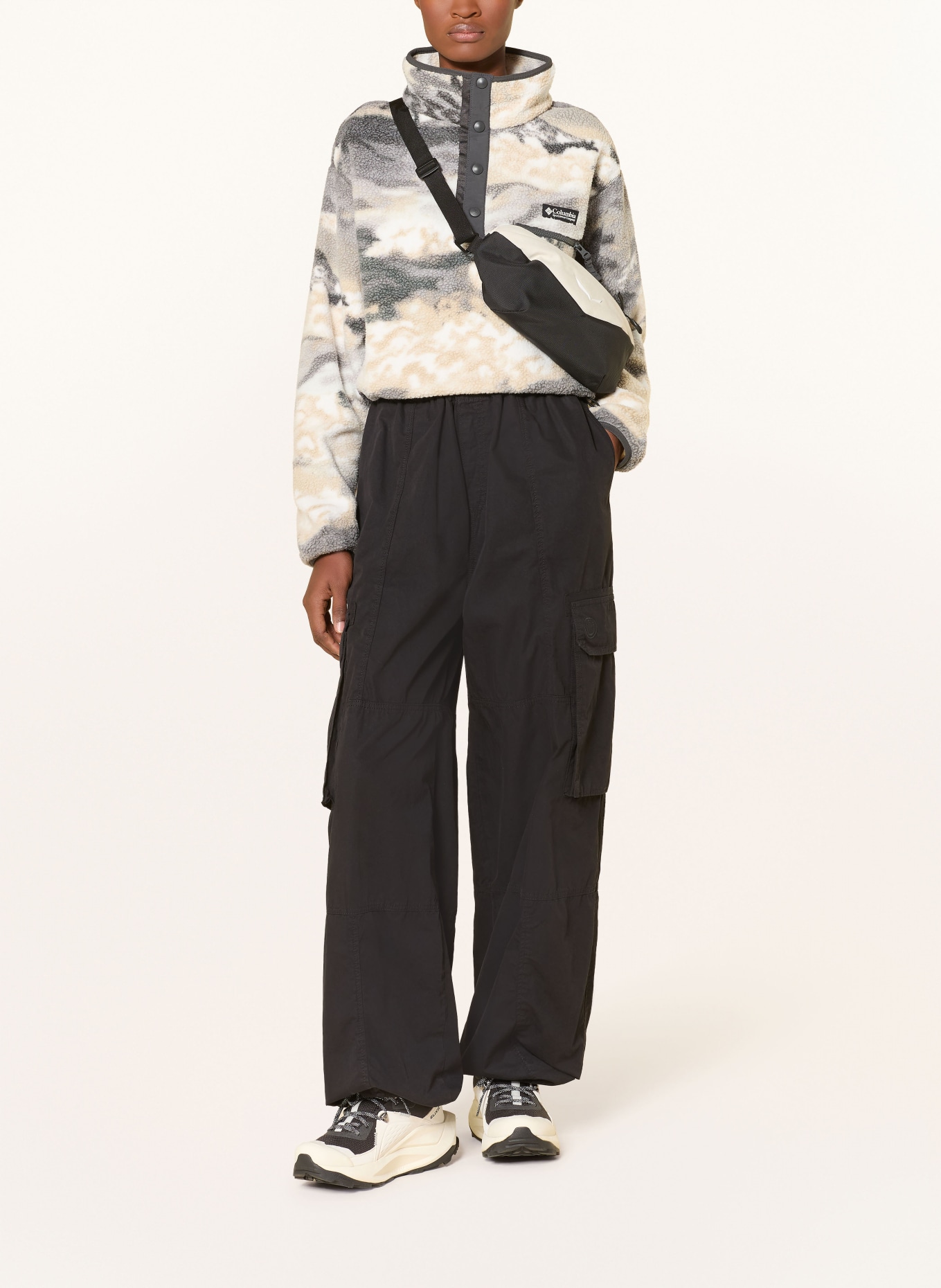 Columbia Fleecový svetr troyer HELVETIA™ II: KRÉMOVÁ / BÉŽOVÁ / TMAVĚ ŠEDÁ