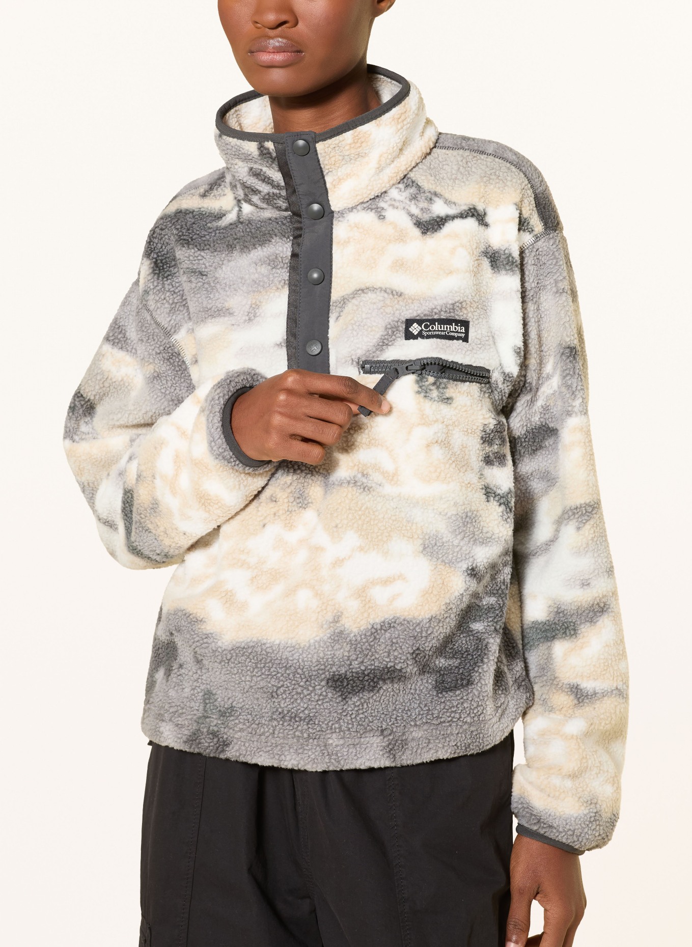 Columbia Fleecový svetr troyer HELVETIA™ II: KRÉMOVÁ / BÉŽOVÁ / TMAVĚ ŠEDÁ