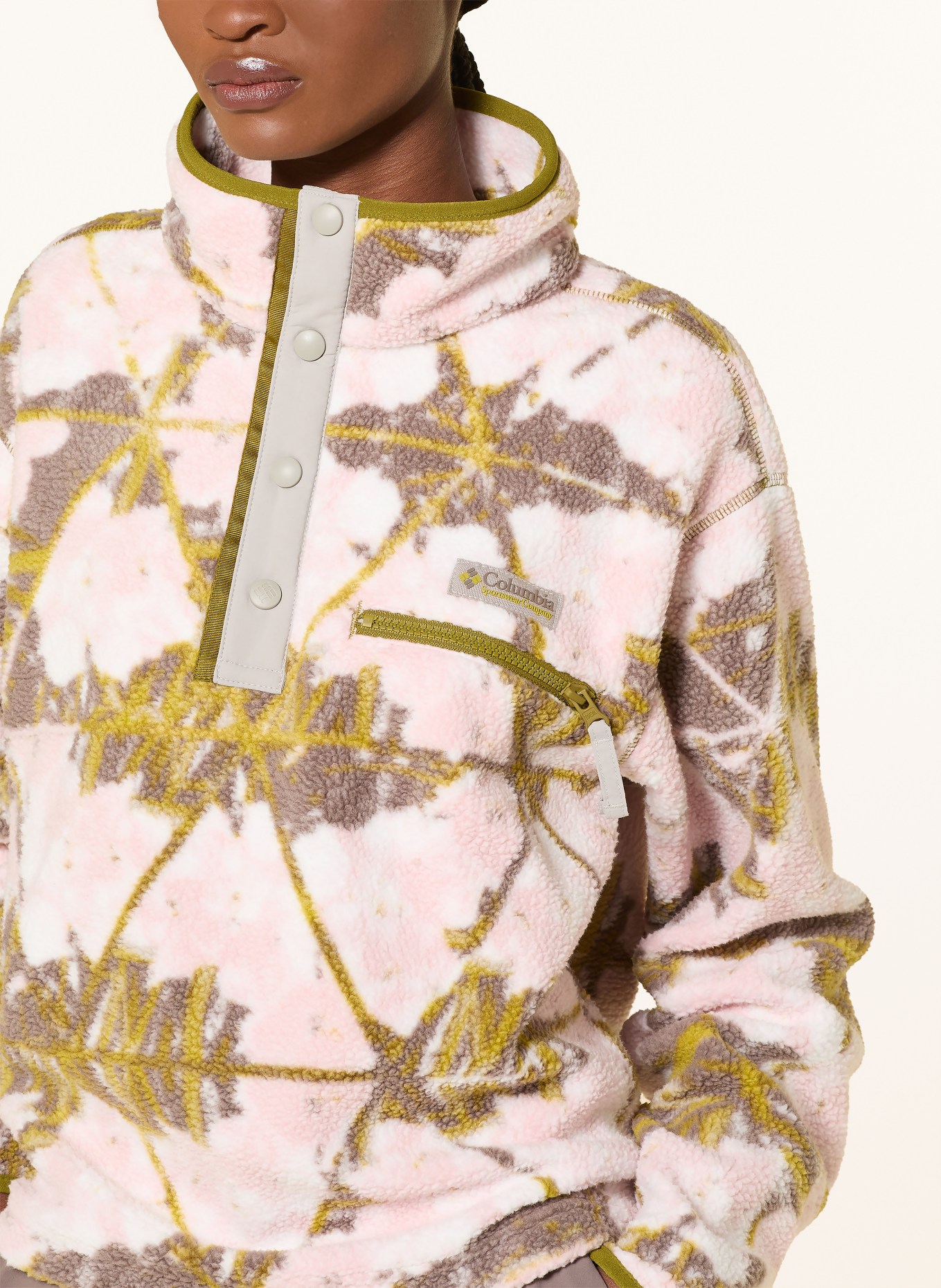 Columbia Fleecový svetr troyer HELVETIA™ II: RŮŽOVÁ / OLIVOVÁ / BÍLÁ