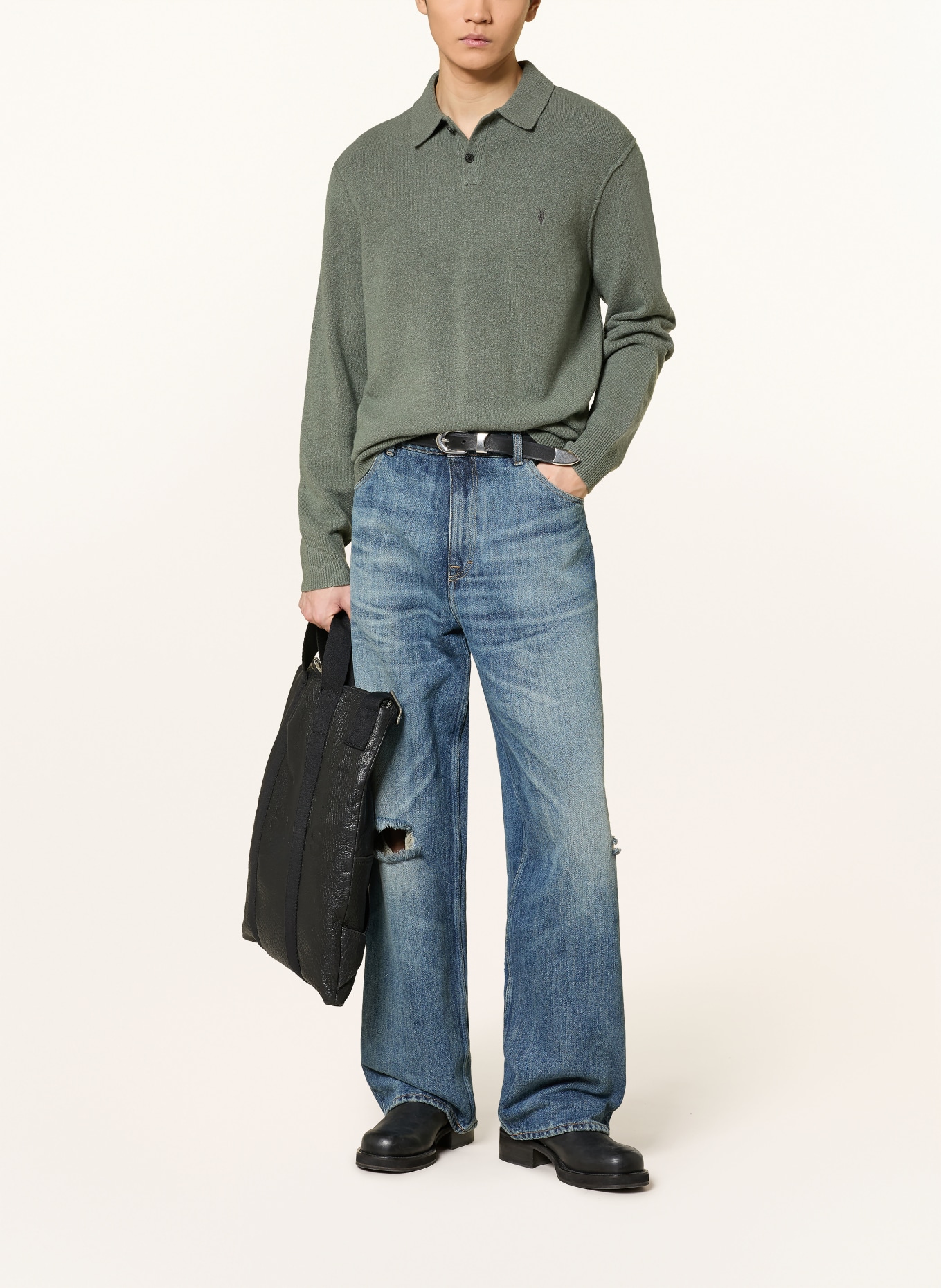 ALLSAINTS Strick-Poloshirt STATTEN: HELLGRÜN