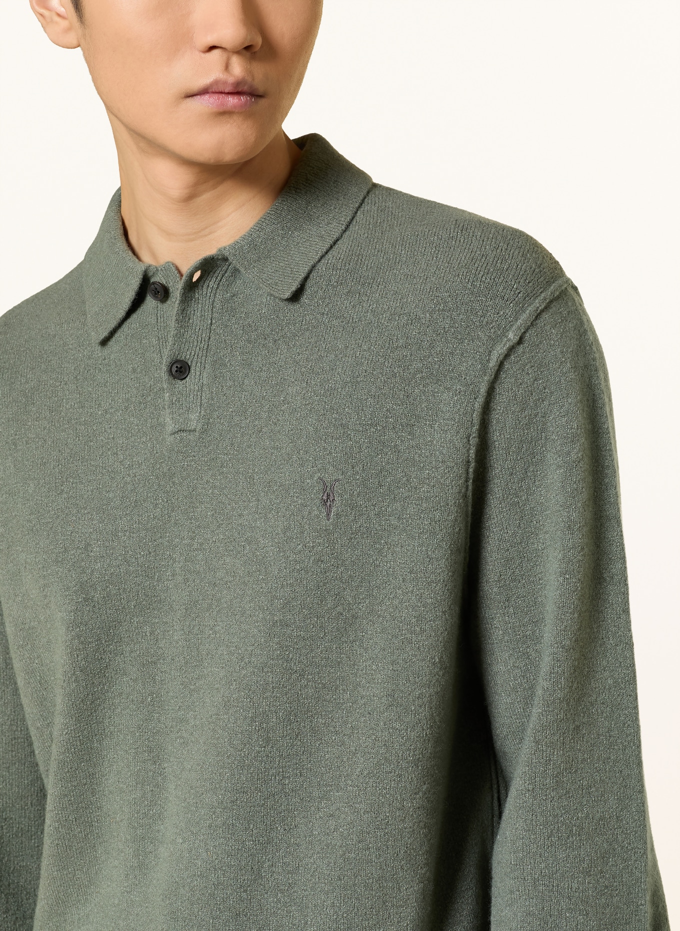 ALLSAINTS Strick-Poloshirt STATTEN: HELLGRÜN
