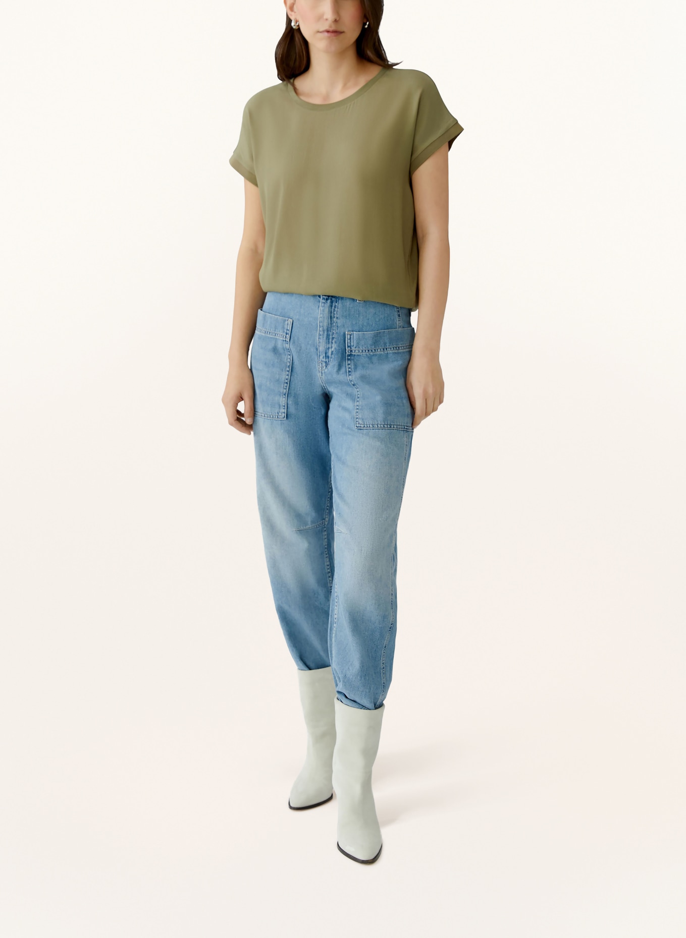 oui Blusenshirt im Materialmix: OLIV