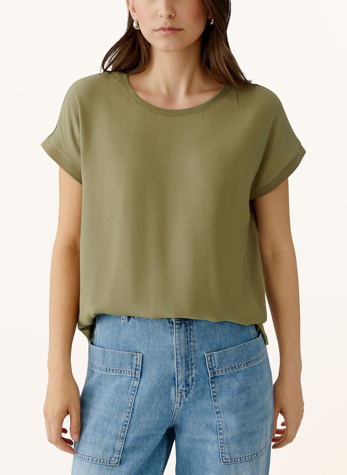 oui Blusenshirt im Materialmix: OLIV