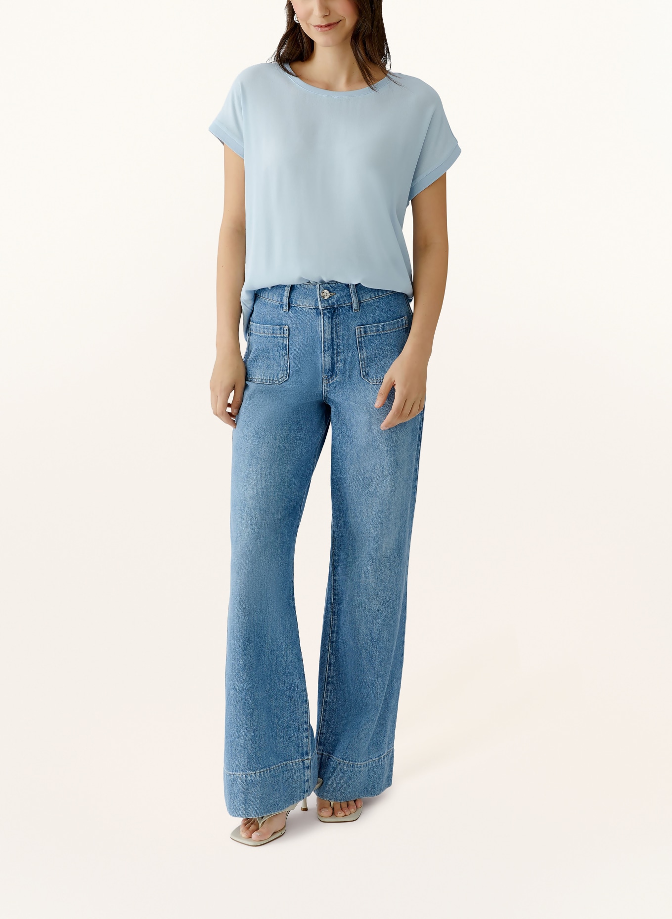 oui Blusenshirt im Materialmix: HELLBLAU