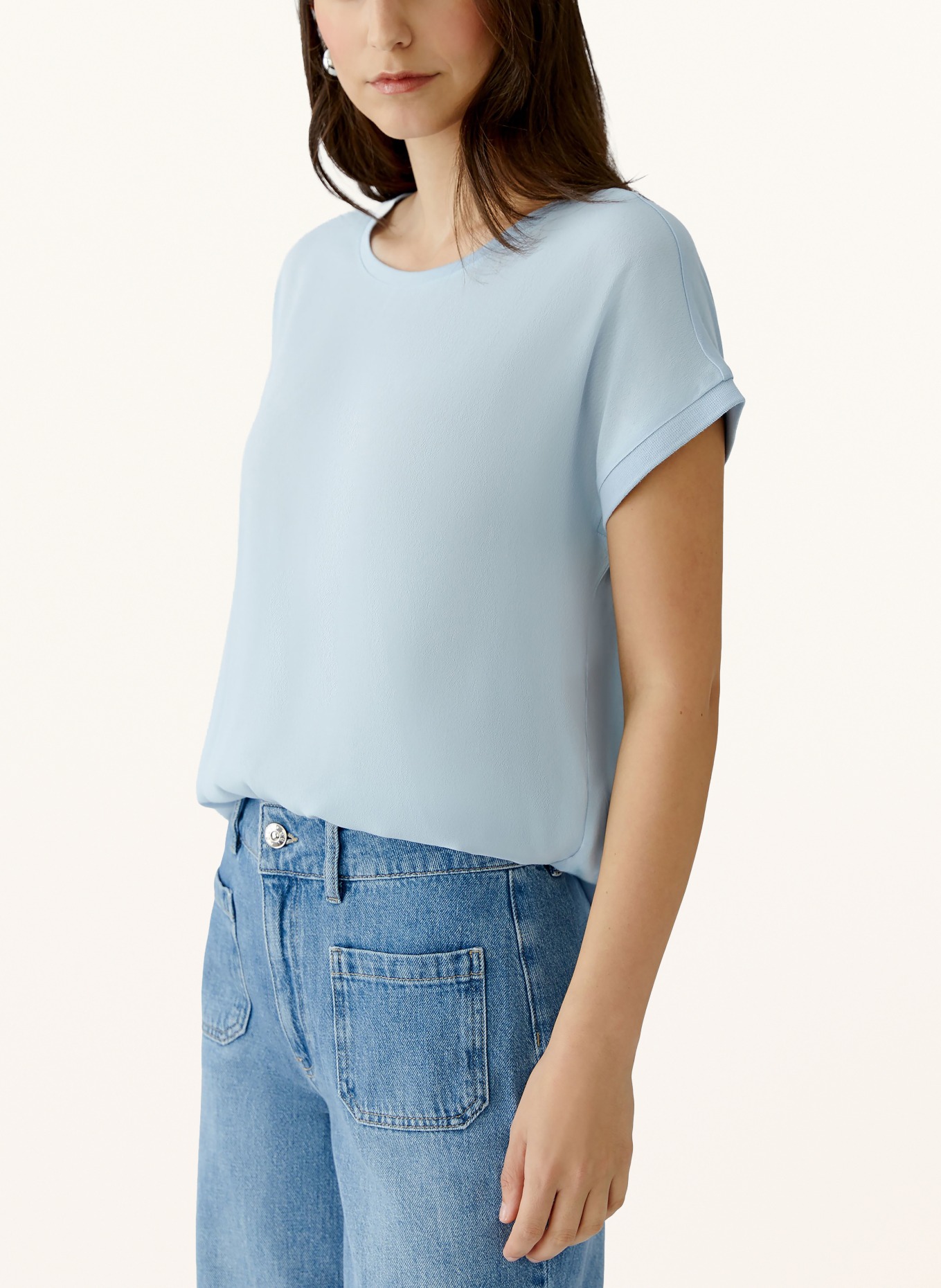 oui Blusenshirt im Materialmix: HELLBLAU