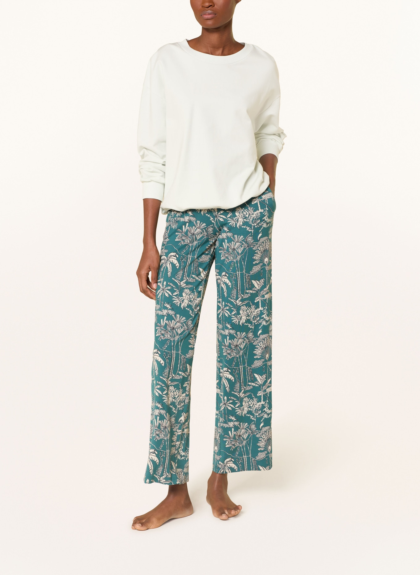 SCHIESSER Pyžamové kalhoty MIX+RELAX: PETROLEJOVÁ / KRÉMOVÁ