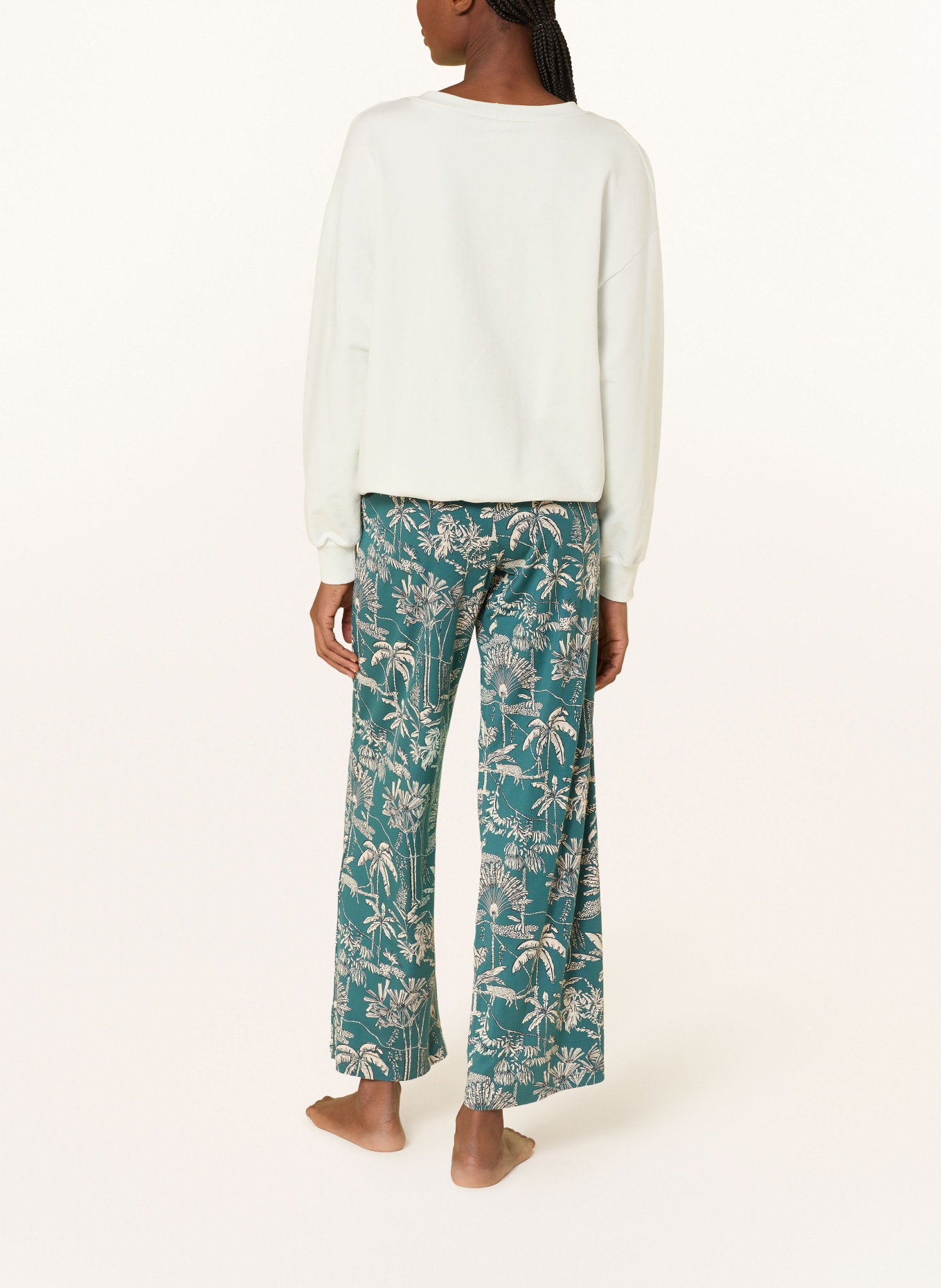 SCHIESSER Pyžamové kalhoty MIX+RELAX: PETROLEJOVÁ / KRÉMOVÁ