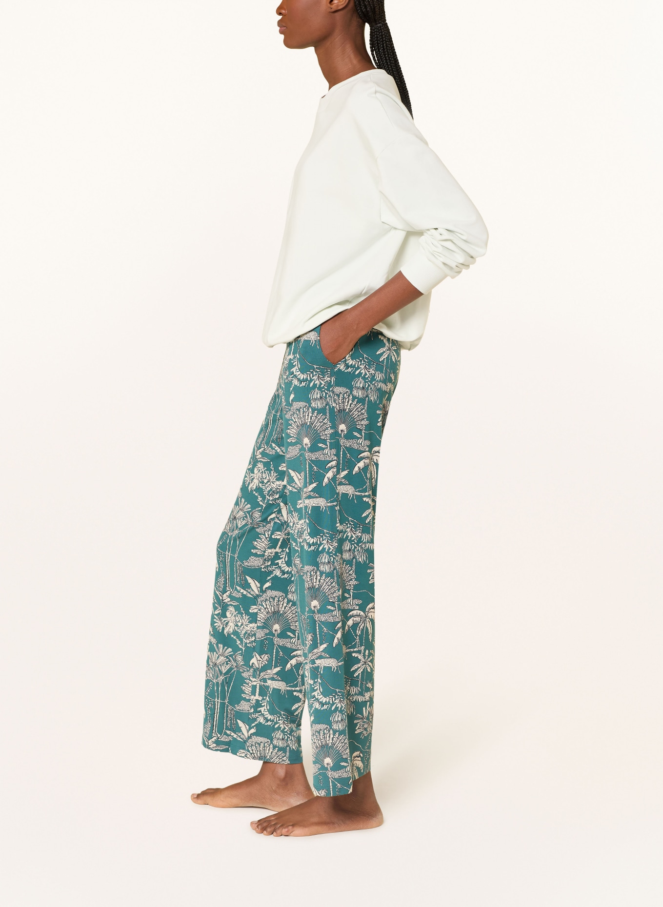 SCHIESSER Pyžamové kalhoty MIX+RELAX: PETROLEJOVÁ / KRÉMOVÁ