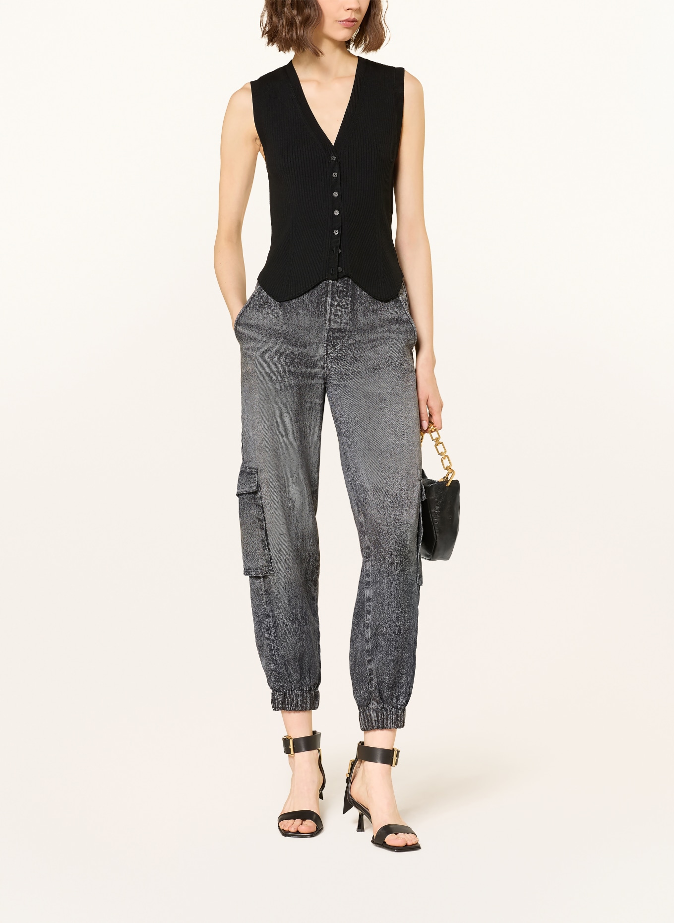 ALLSAINTS Pletená vesta CRUZ: ČERNÁ