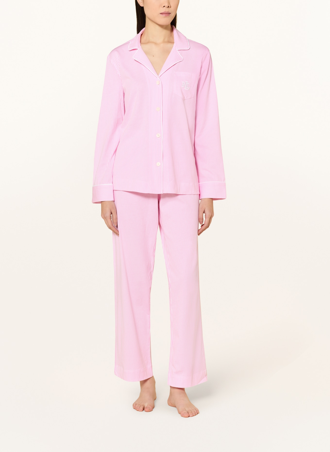 LAUREN RALPH LAUREN Piżama: MOCNORÓŻOWY / BIAŁY