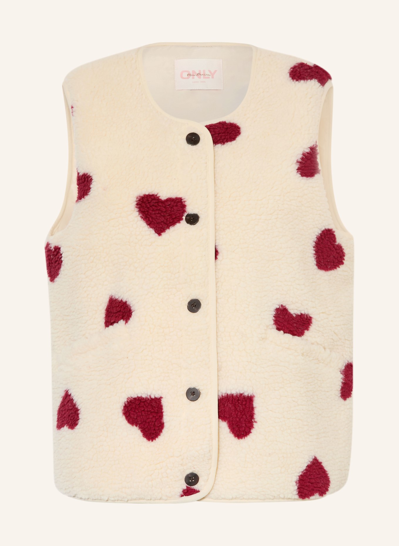 ONLY Teddy vest: CREAM / DARK RED