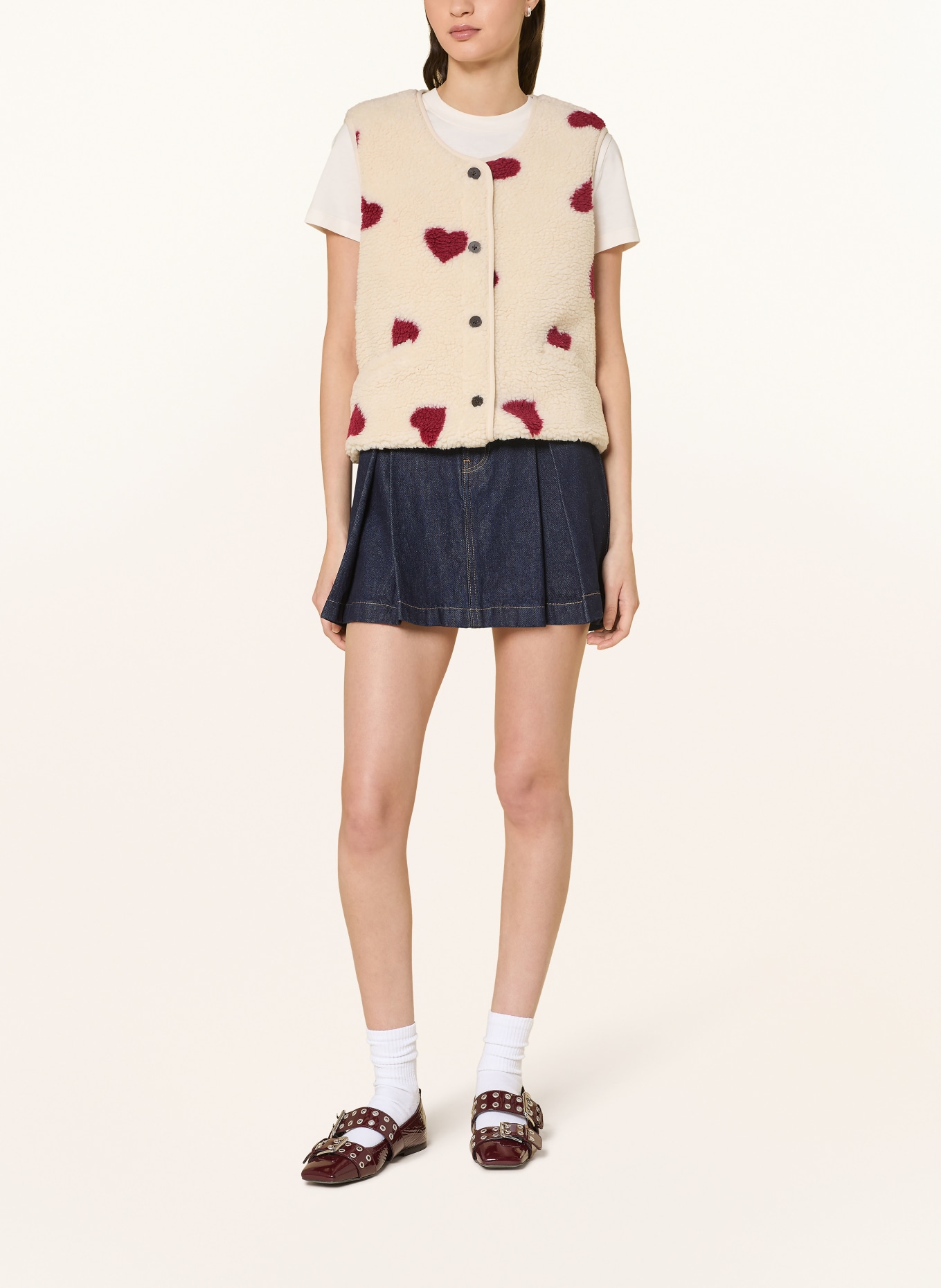 ONLY Teddy vest: CREAM / DARK RED