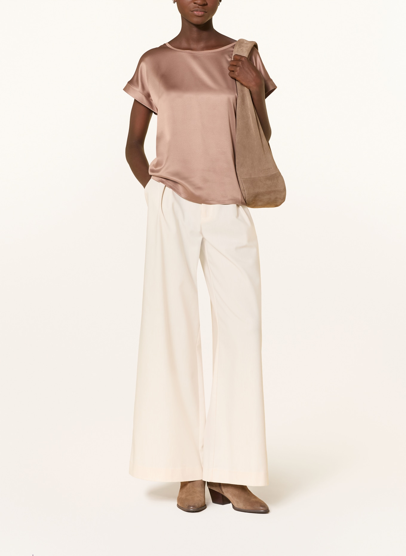 JOOP! TAILA shirt blouse in mixed materials: LIGHT BROWN