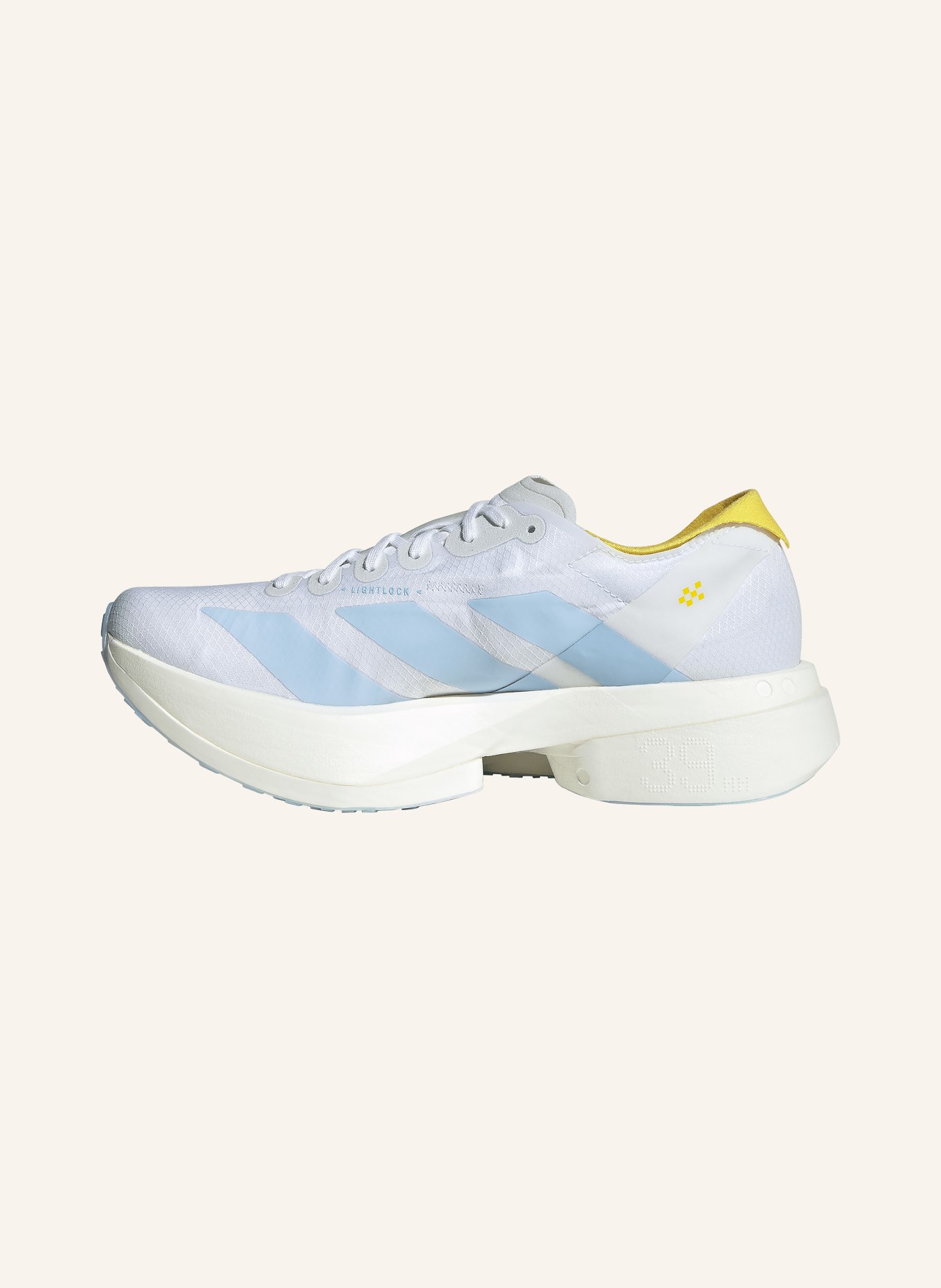 adidas ADIZERO ADIOS PRO 4 running shoes: WHITE / YELLOW / LIGHT BLUE