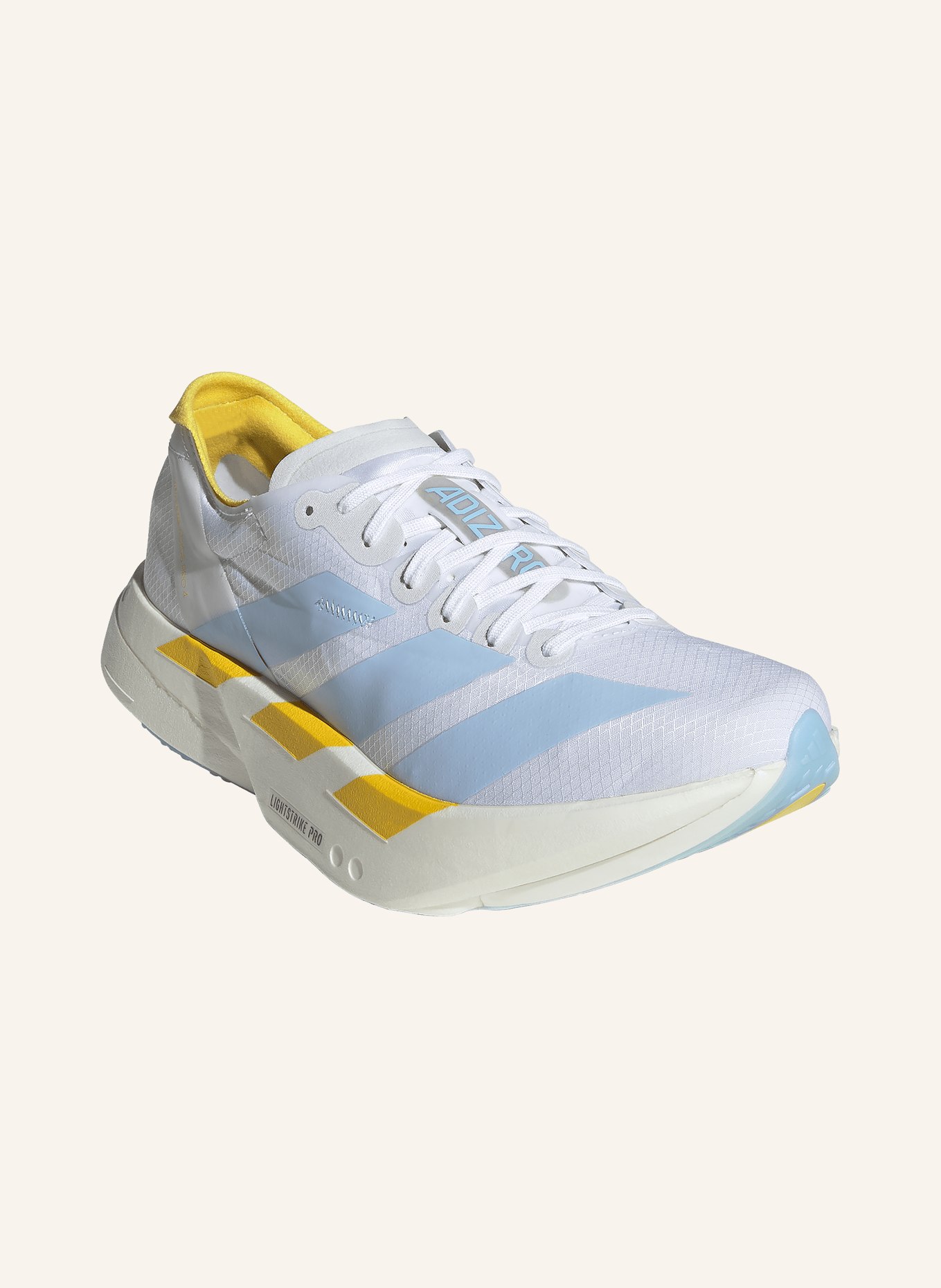adidas ADIZERO ADIOS PRO 4 running shoes: WHITE / YELLOW / LIGHT BLUE