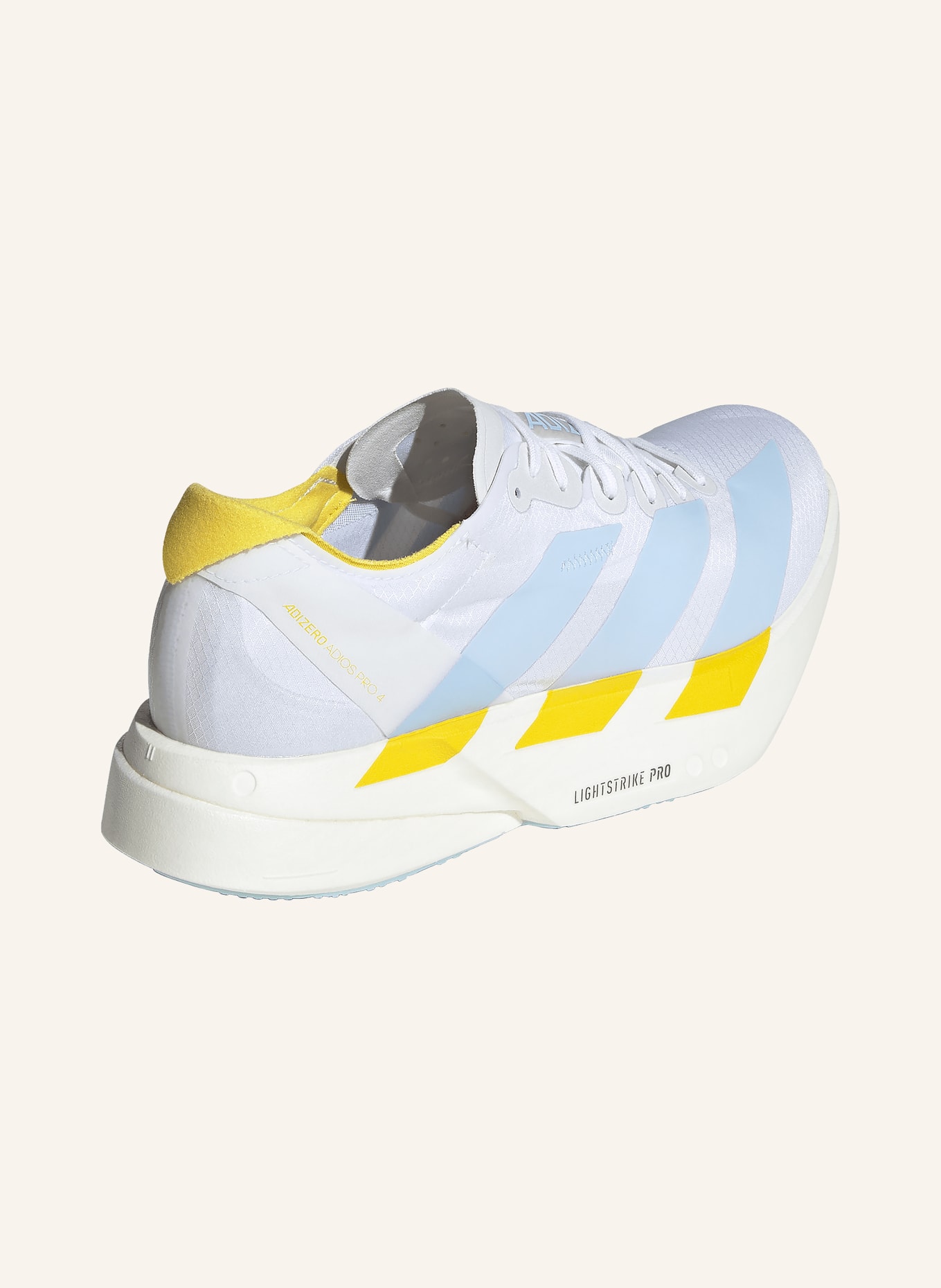 adidas ADIZERO ADIOS PRO 4 running shoes: WHITE / YELLOW / LIGHT BLUE