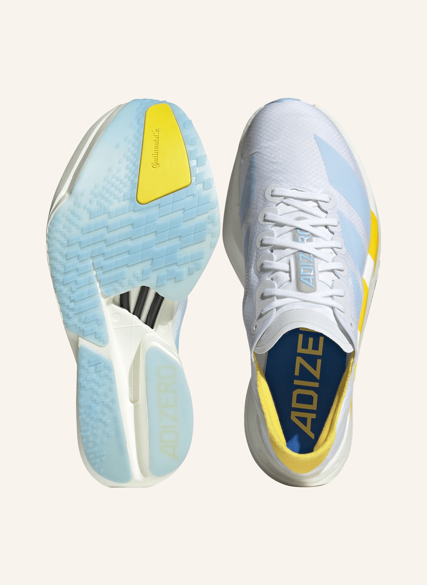 adidas ADIZERO ADIOS PRO 4 running shoes: WHITE / YELLOW / LIGHT BLUE