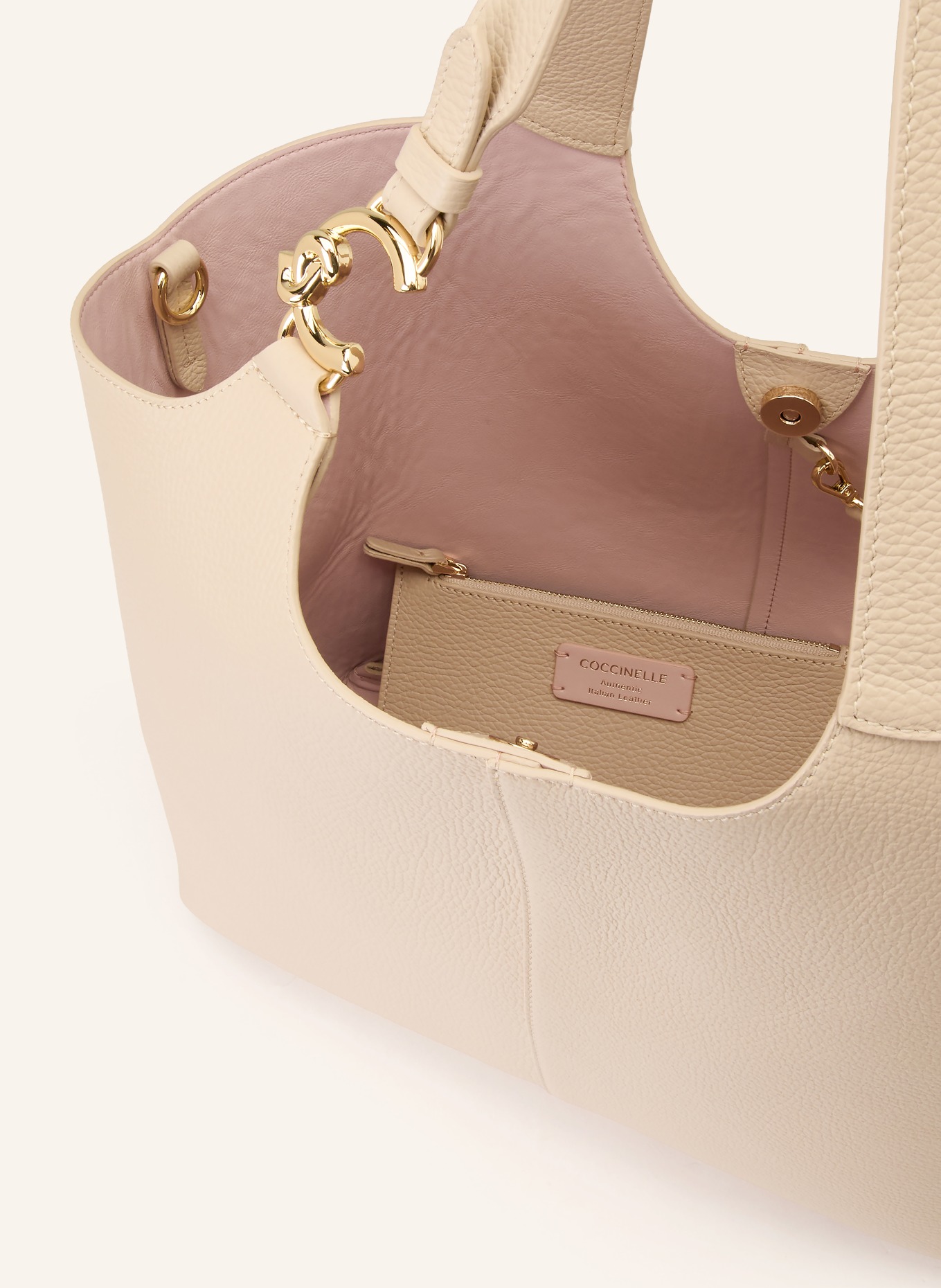 COCCINELLE Sac cabas C-EASY avec pochette amovible: MARRON CLAIR / OR