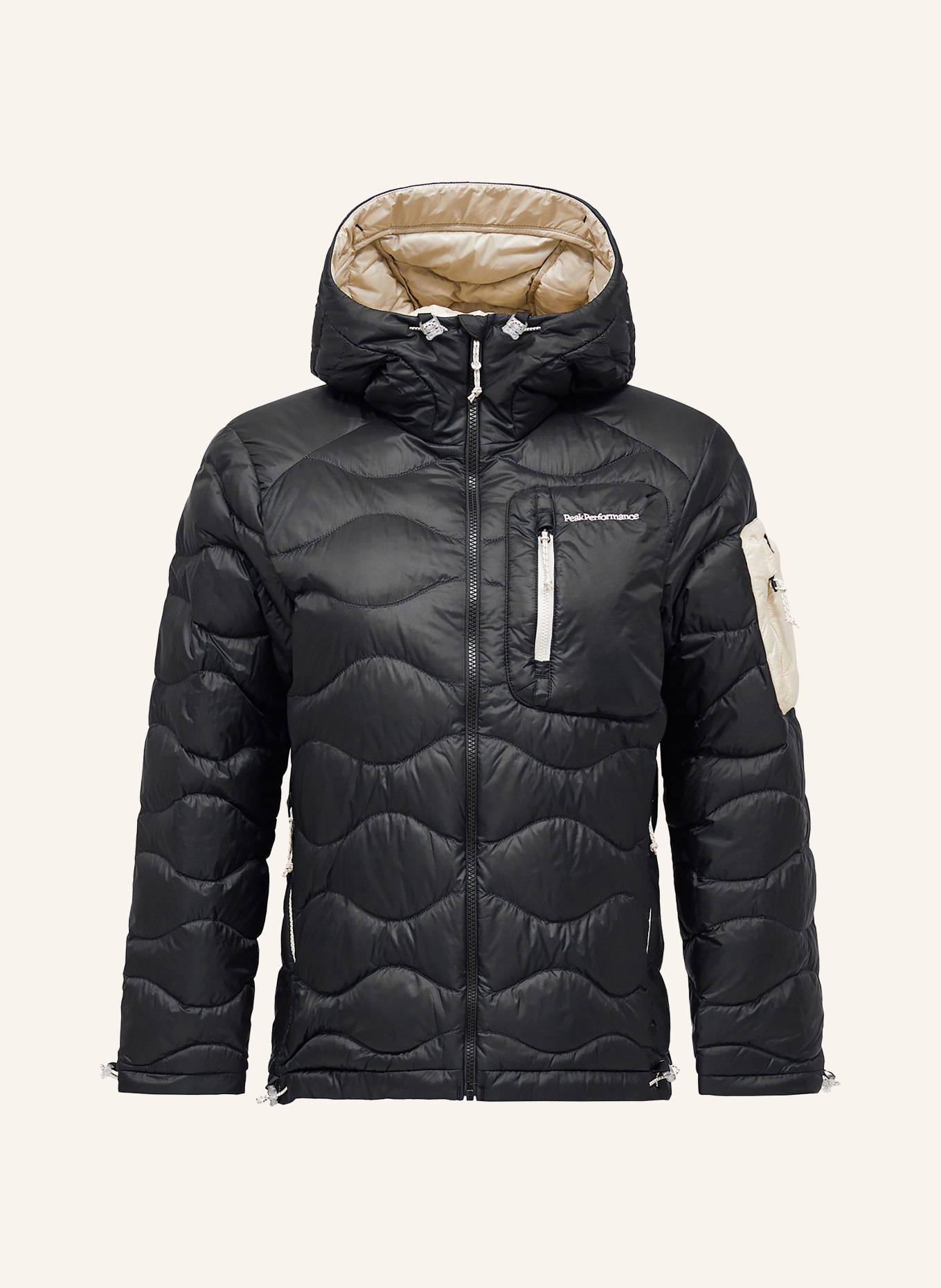 Peak Performance HELIUM UTILITY down jacket: BLACK / CREAM