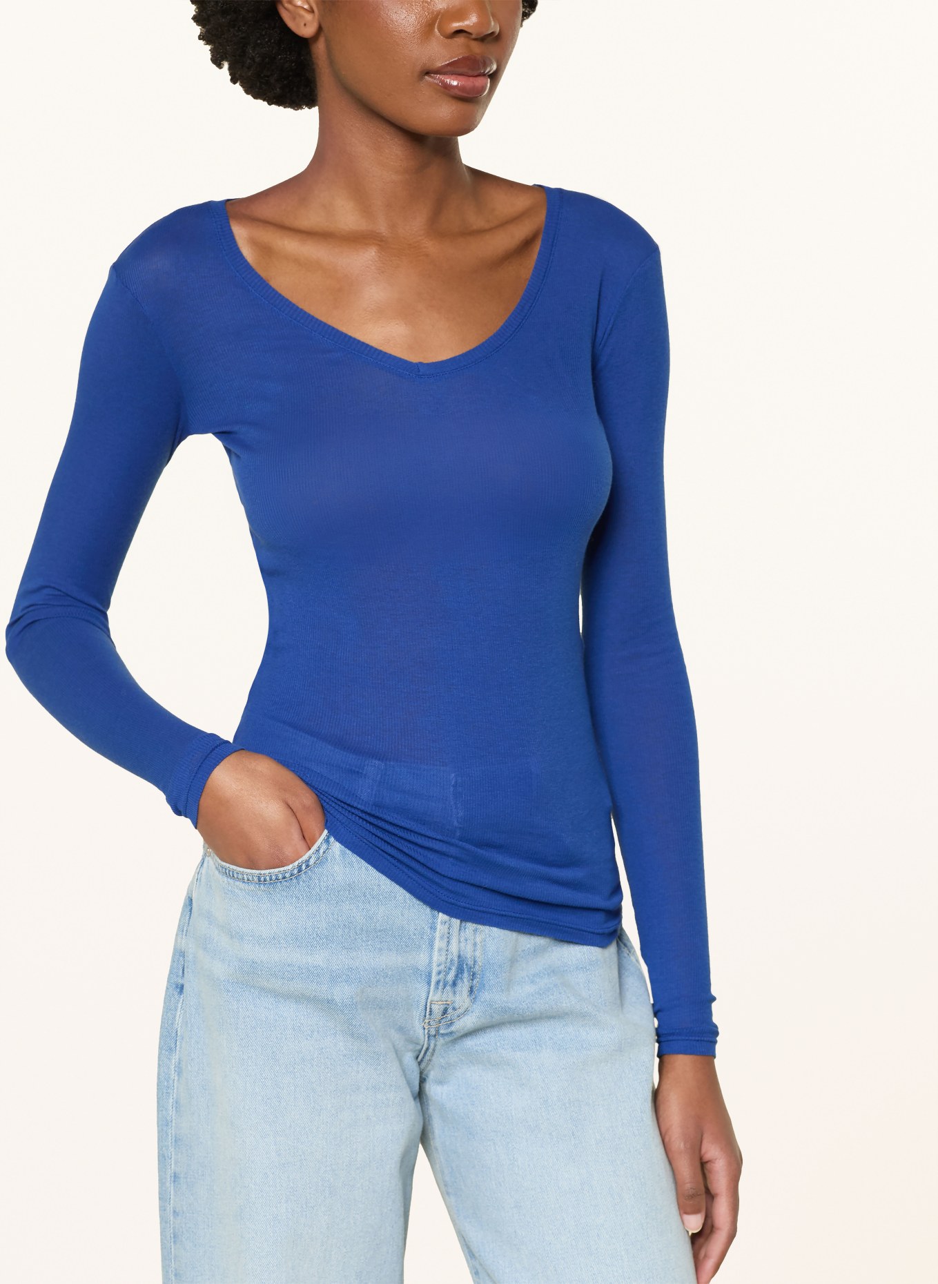 American Vintage Tričko s dlouhým rukávem MASACHUSETTS: MODRÁ