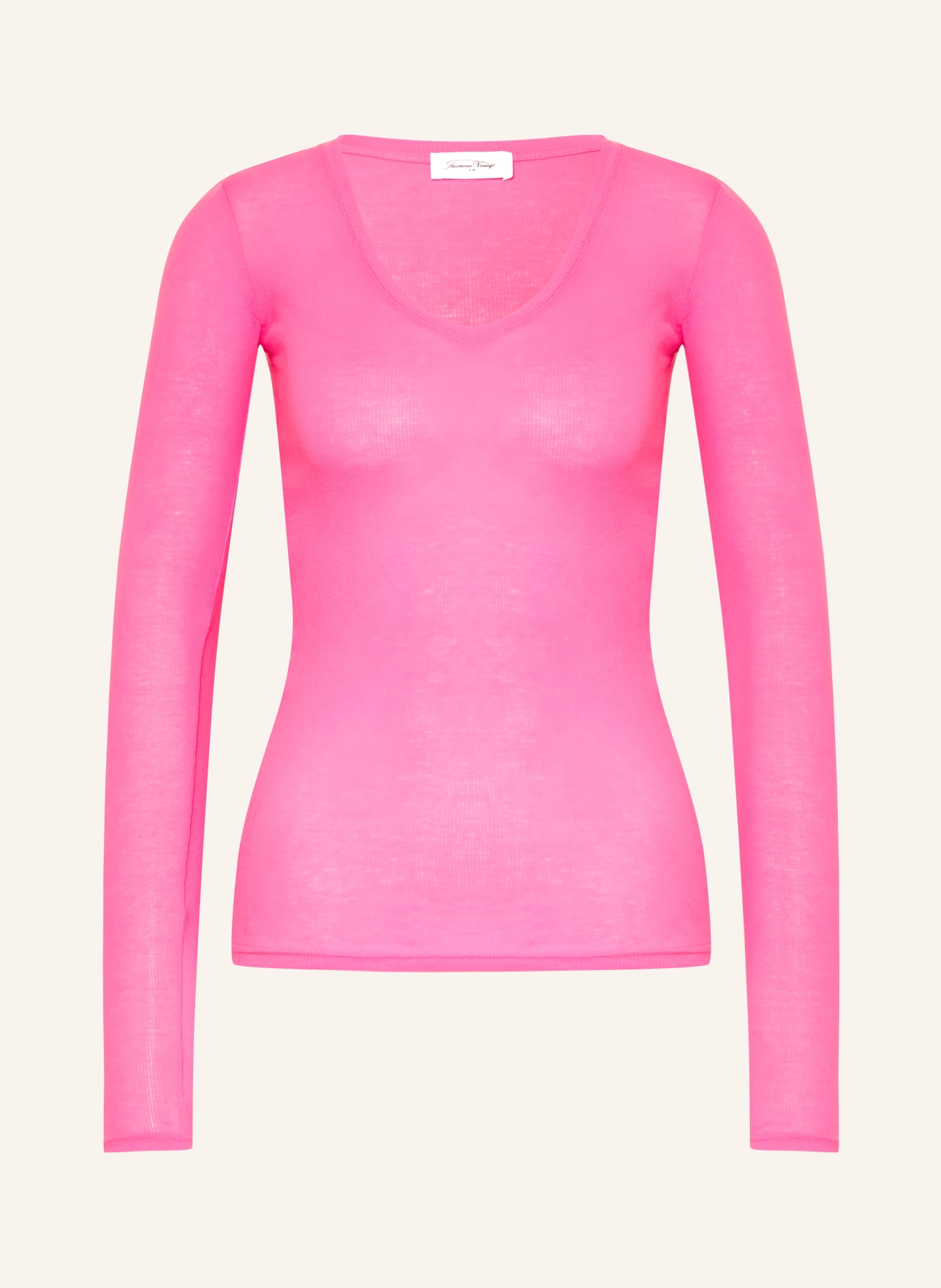 American Vintage Tričko s dlouhým rukávem MASACHUSETTS: NEONOVĚ RŮŽOVÁ
