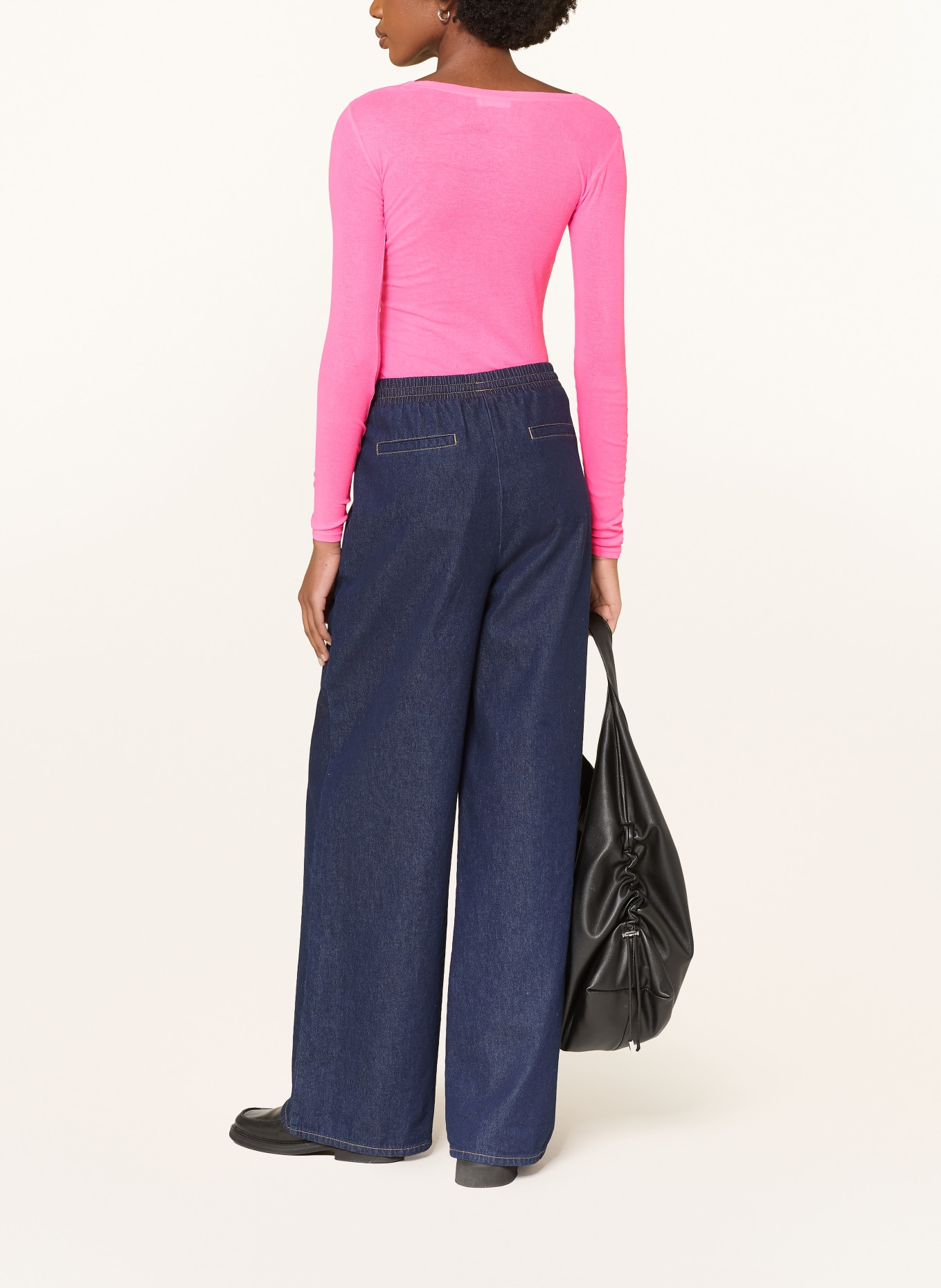 American Vintage Tričko s dlouhým rukávem MASACHUSETTS: NEONOVĚ RŮŽOVÁ