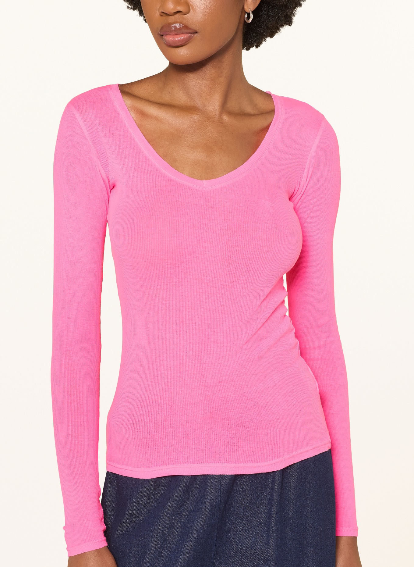 American Vintage Tričko s dlouhým rukávem MASACHUSETTS: NEONOVĚ RŮŽOVÁ