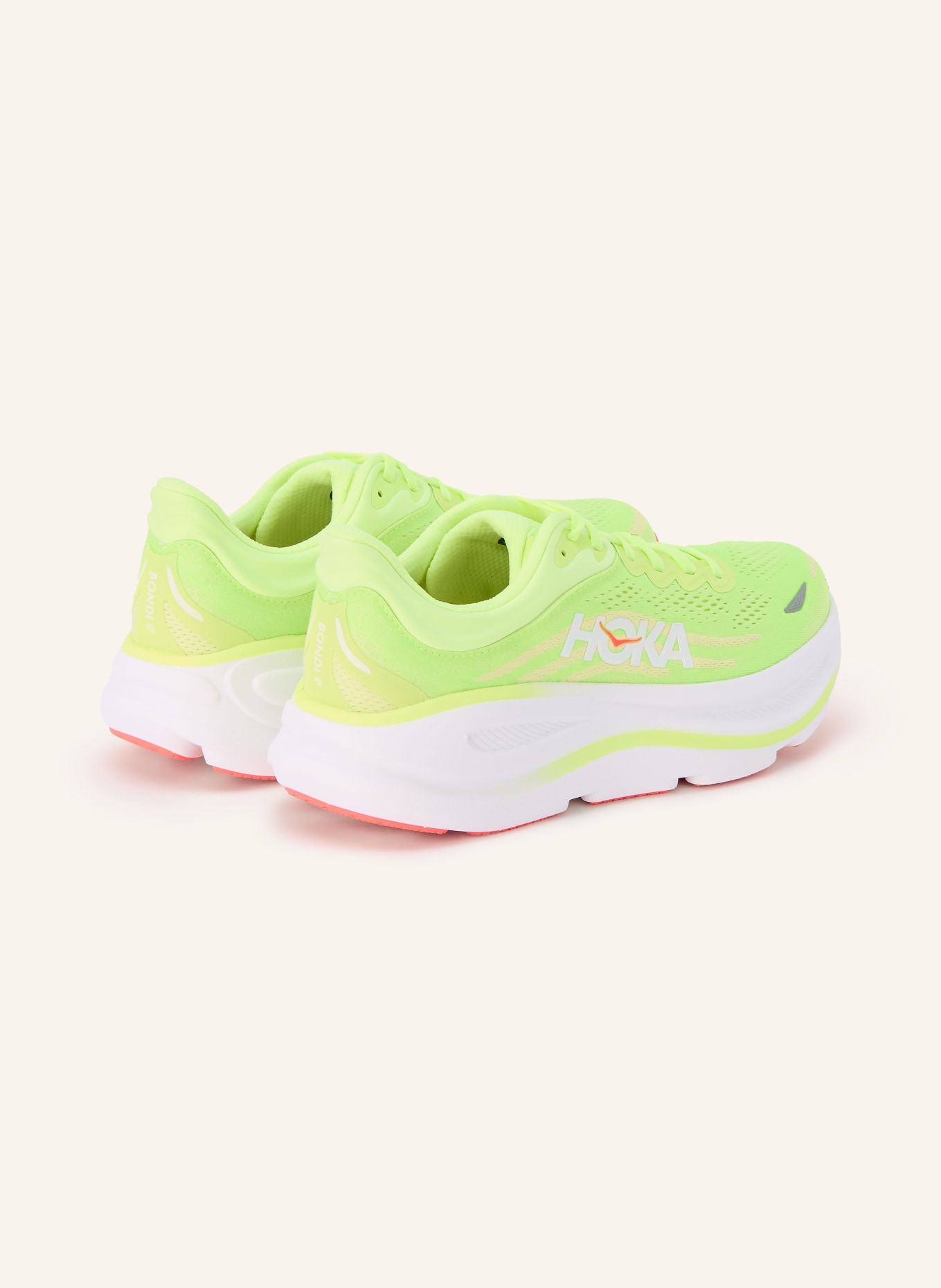 HOKA BONDI 9 running shoes: NEON GREEN / NEON RED / WHITE